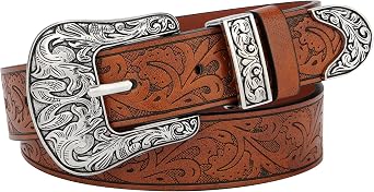 Kids Western Belt for Girls - Cowgirl Leather Belt for Jeans Dresses | Vintage Western Style, Engraved Buckle & Printed Strap, Ideal for Jeans, Dresses & Rodeo Events