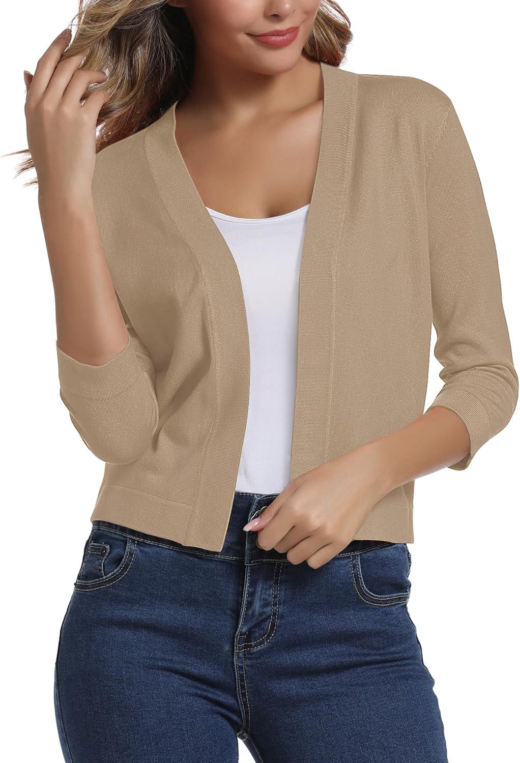 Urban CoCo Women's 3/4 Sleeve Cropped Cardigan Sweater Elegant Shrugs for Women