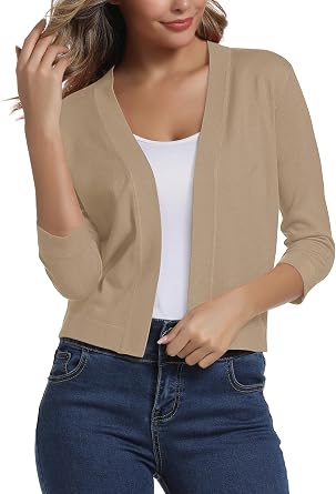 Urban CoCo Women's 3/4 Sleeve Cropped Cardigan Sweater Shrug for Dresses
