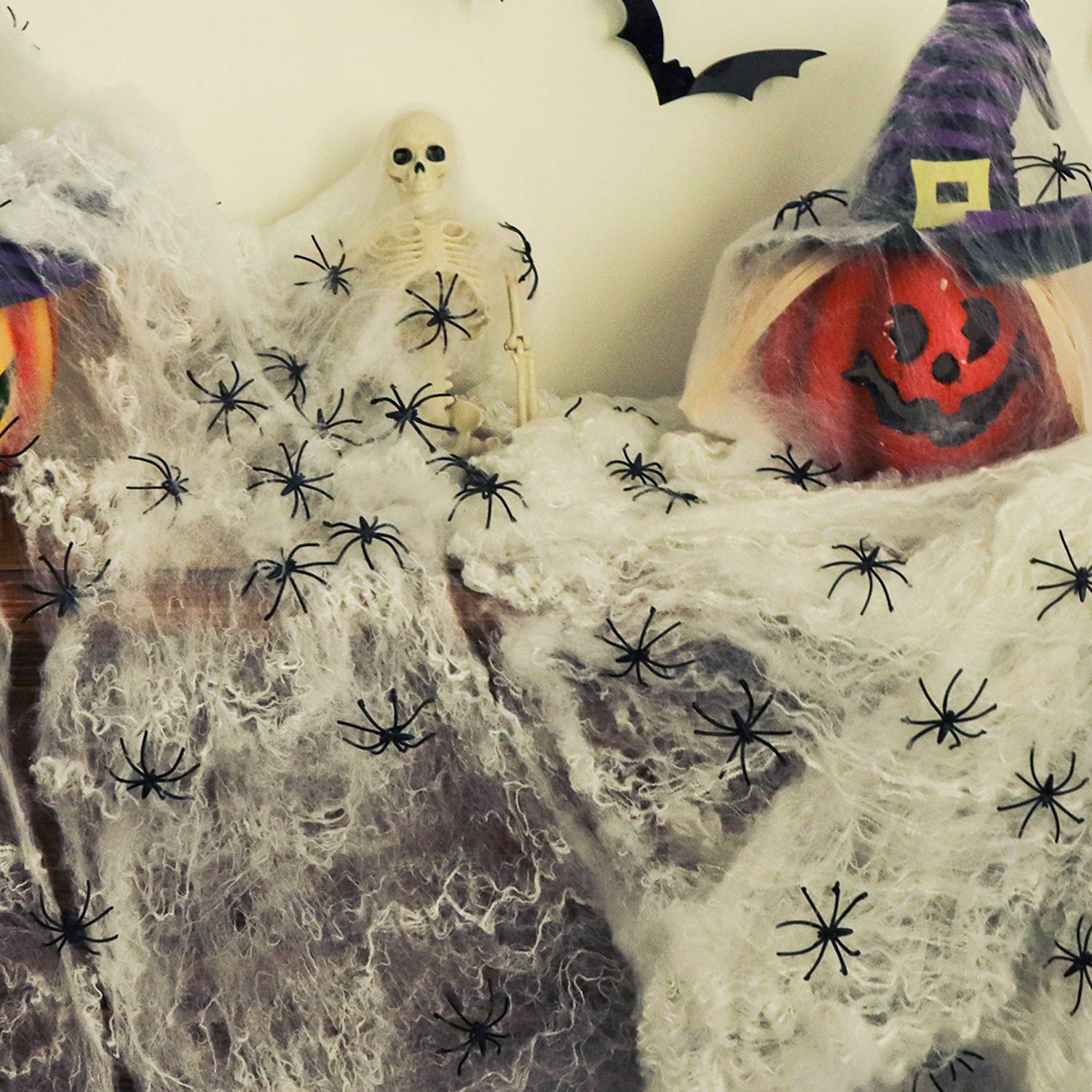 Halloween Decorations, 1000 sqft Spider Web Super Stretch Cobwebs with 100 Fake Spiders, Halloween Party Decorations Props for Indoor and Outdoor Decor