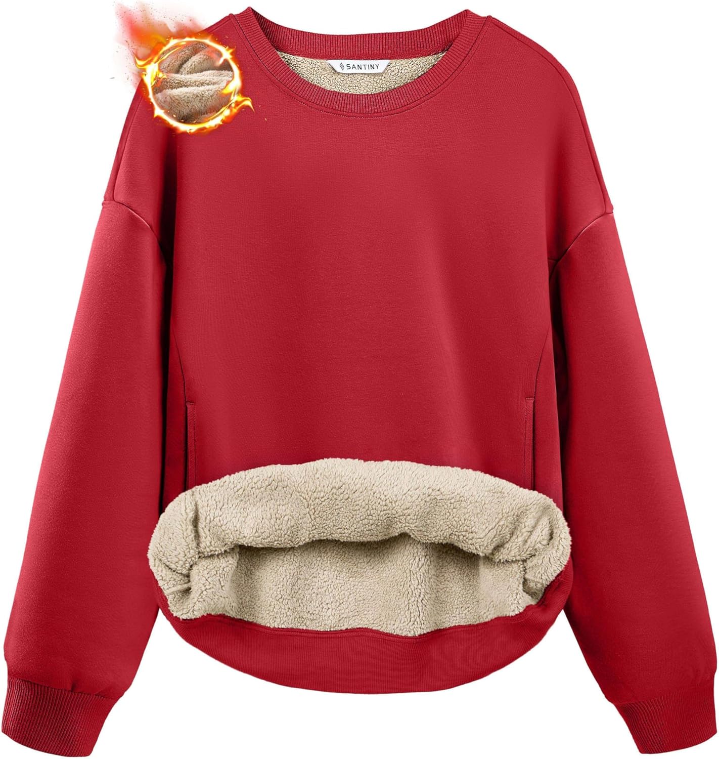 SANTINY Women's Fleece Sherpa Lined Sweatshirt Warm Winter Pullover Sweaters Cozy Thick Crewneck Sweatshirts with Pockets