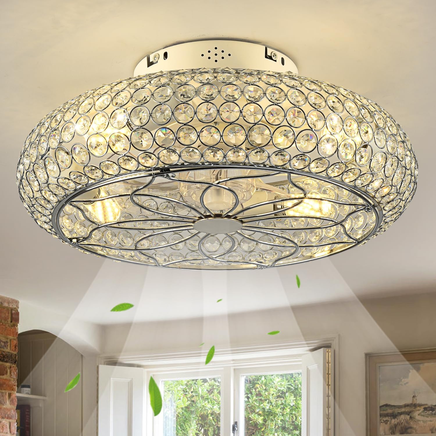 
XUDOM Caged Crystal Ceiling Fans with Lights and Remote