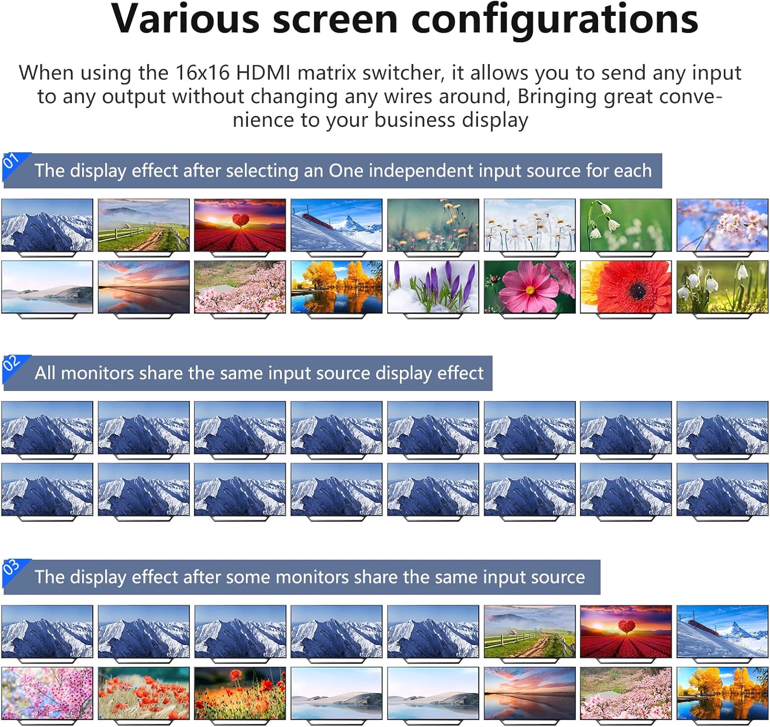 ICUIXIAN 16x16 HDMI Matrix Switch 4K30Hz with Web GUI-Rs 232-IR Control, Rack Mounted HDMI Matrix 16x16 with EDID Management,HDCP, DTS-HD Master Audio Transmission (16-in 16-Out Switcher Splitter)