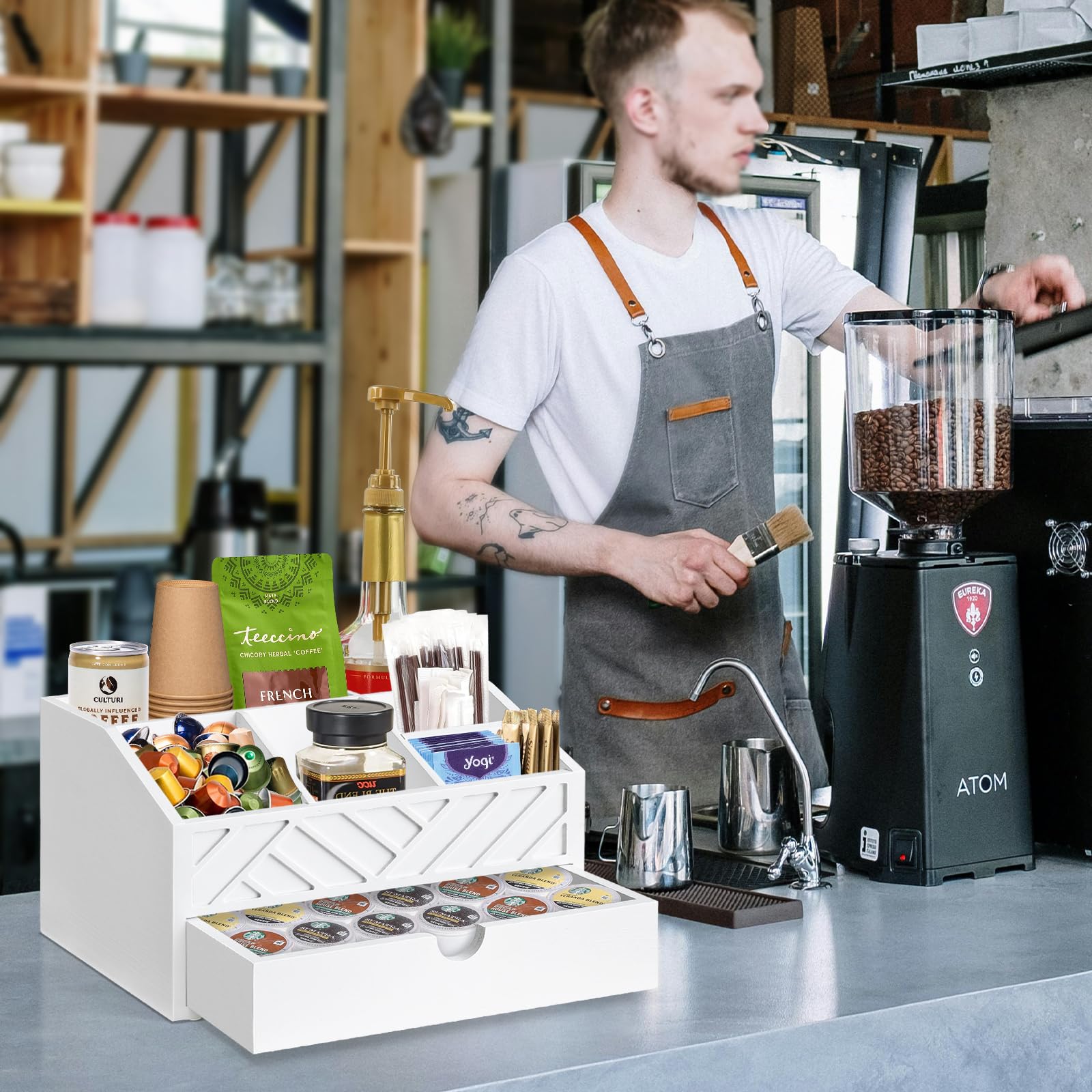 Kaffeekapselhalter mit Schublade (weiß)