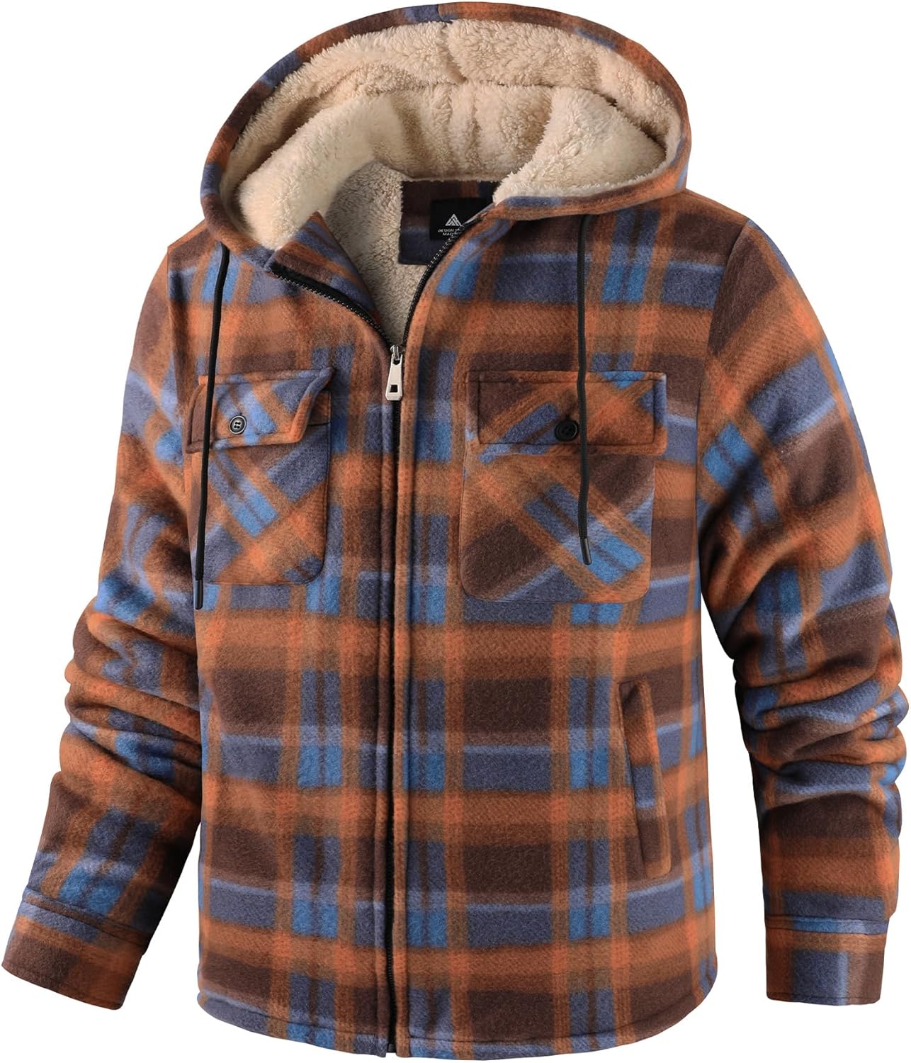 Mens Plaid Full Zip Hoodie Warm Flannel Shirt Jacket Fleece Lined Outerwear Coat with Hood - Image 7