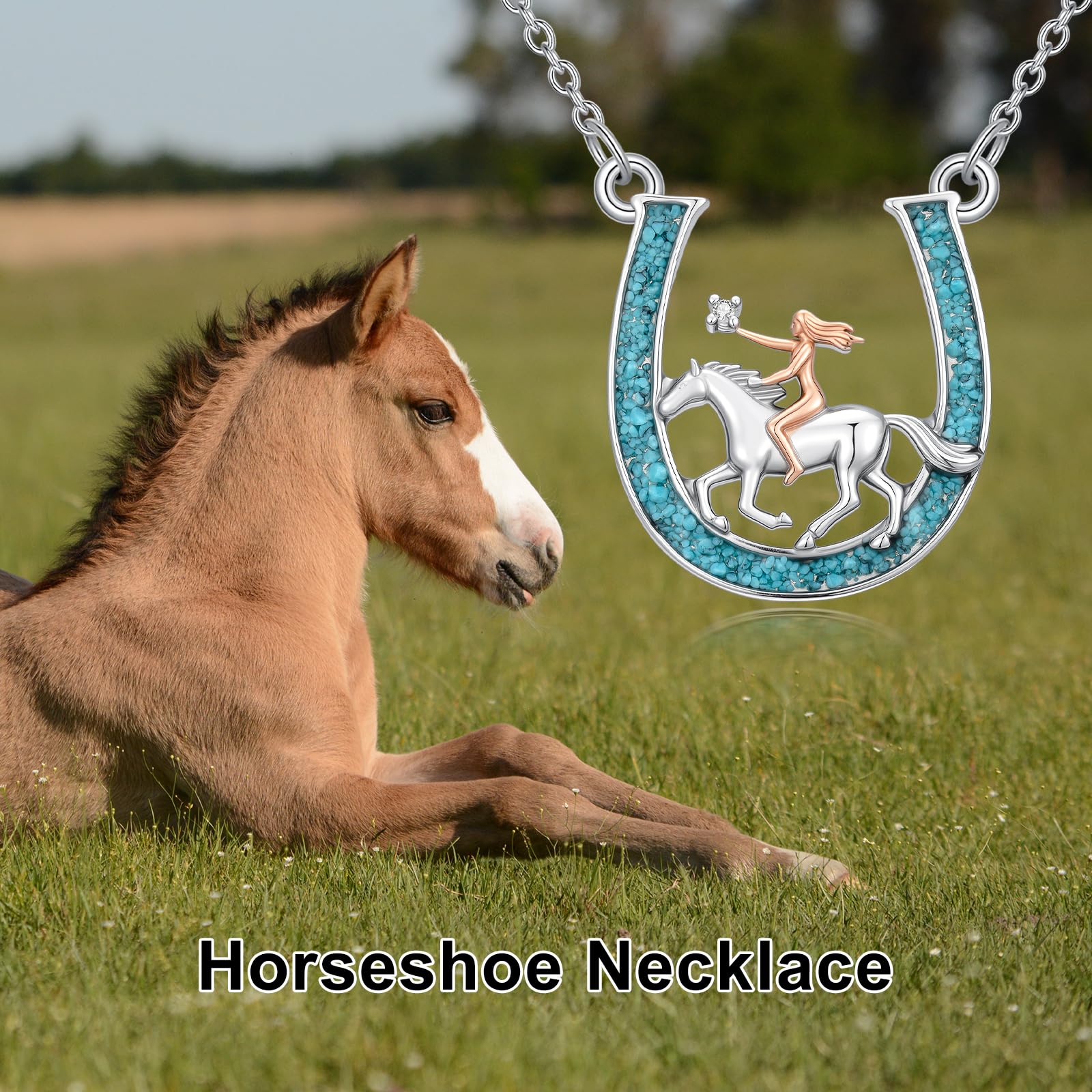 Hufeisen Halskette 925 Sterlingsilber Schmuck Pferd Anhänger Geschenk zu Geburtstag und Weihnachten für Damen