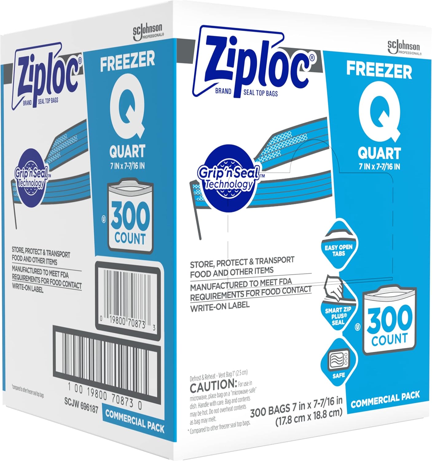 SC Johnson Professional Ziploc Quart Food Storage Freezer Bags, Grip 'n Seal Technology for Easier Grip, Open, and Close, 300 Count