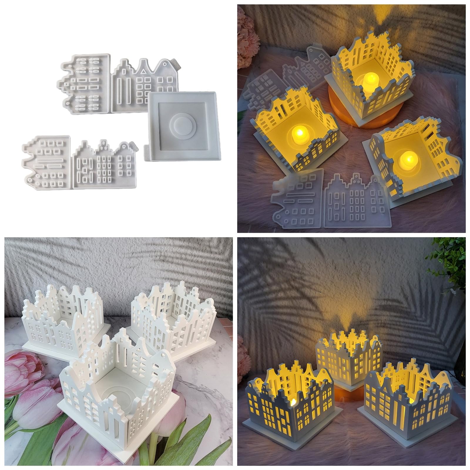 Molde de silicona resistente a altas temperaturas, forma de casa, formas de adornos, moldes de silicona para candelabros