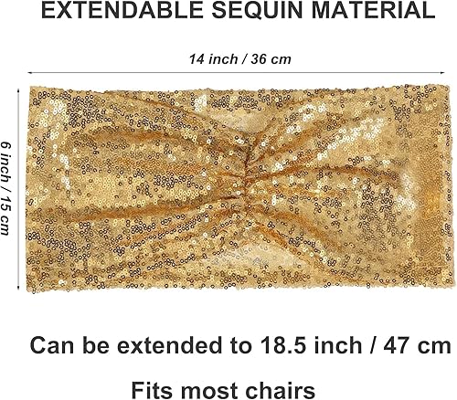 Miniatura 4 de Poise3EHome Bandas de lentejuelas doradas para sillas plegables con lazo para decoración de fiestas, bodas, recepciones, 10 unidades