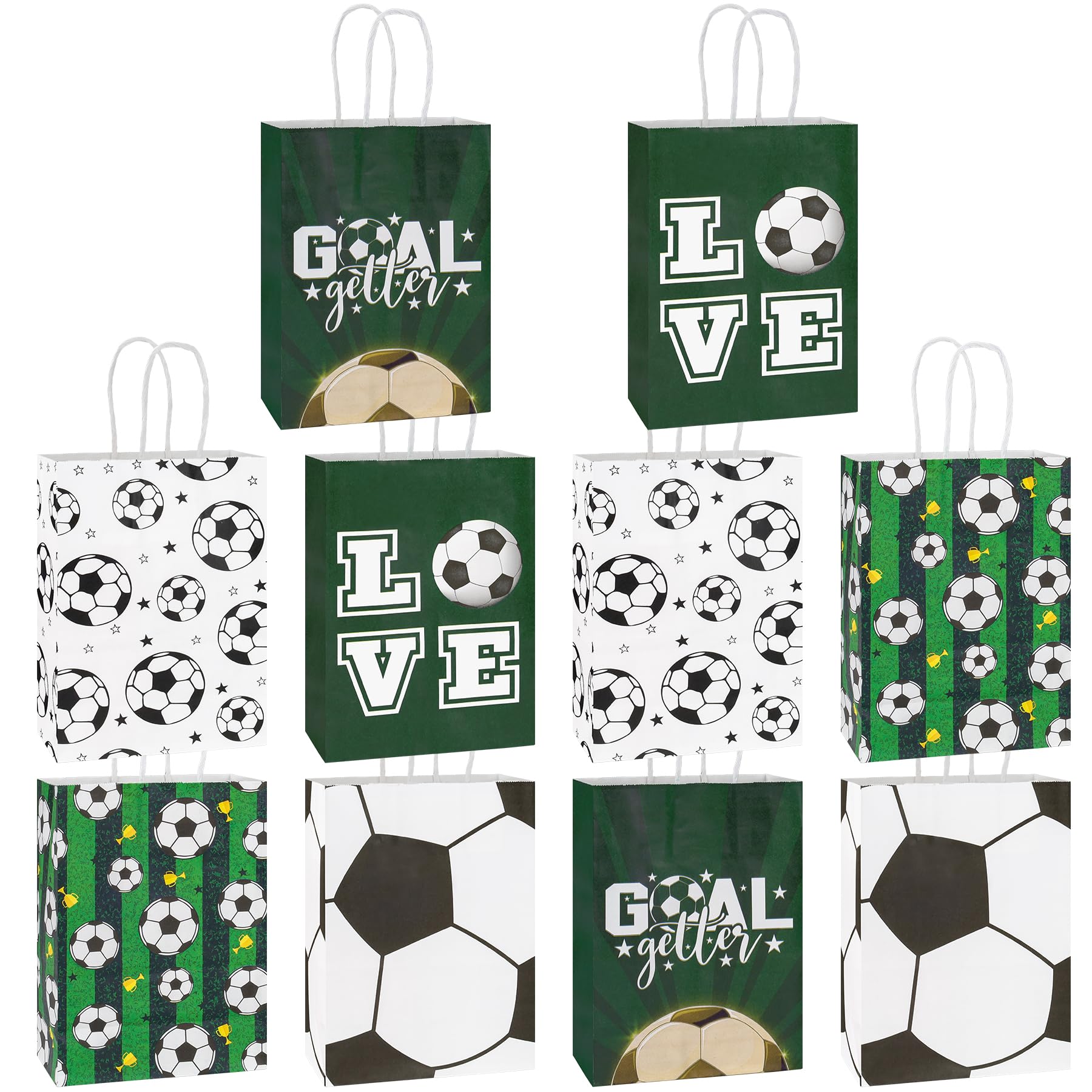 Fußball Party Taschen,10PCS Geschenktaschen Papiertüten mit Henkel,Grün Fussball Geburtstag Tüten, Football Party Bags Mitgebseltüten Papier Gastgeschenke zum Verpacken von Kindergeburtstag, Feiern
