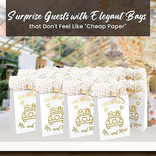 Miniatura 3 de Paquete de 25 bolsas de bienvenida para invitados de boda a granel con papeles de seda y cintas, bolsas medianas de regalo de boda, bolsas de