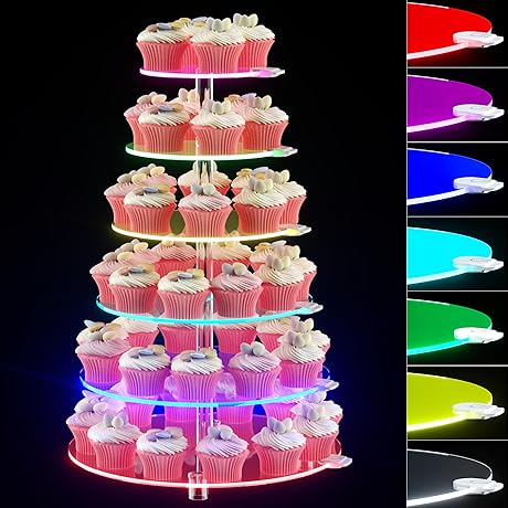 Elegant 6 Tier Cupcake Stand with Rechargeable LED Light