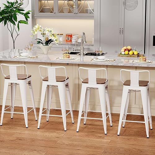 Miniatura 43 de Changjie Furniture Juego de 4 taburetes de bar giratorios de 26 pulgadas con respaldo, taburetes de bar industriales para isla de cocina (giratorios