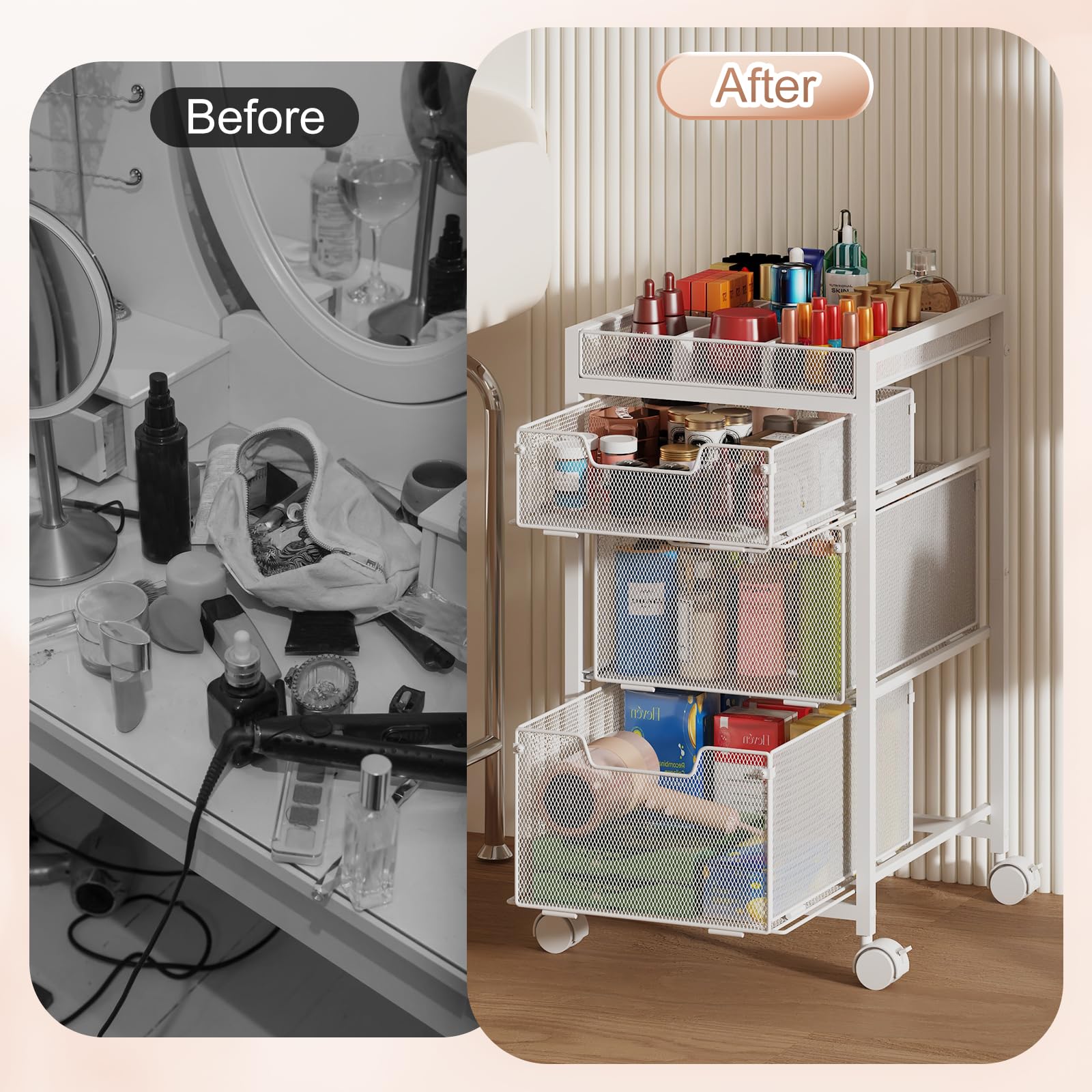 JKsmart Rolling Makeup Cart Organizer with Drawers and Dividers