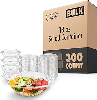 Stock Your Home 18oz Clear Plastic Salad Bowls with Lids Disposable (300 Pack) Mini Takeout Container with Snap on Lid for Fruit Salads, Quinoa, Lunch and Meal Prep, Acai Bowl, To-Go Party Containers