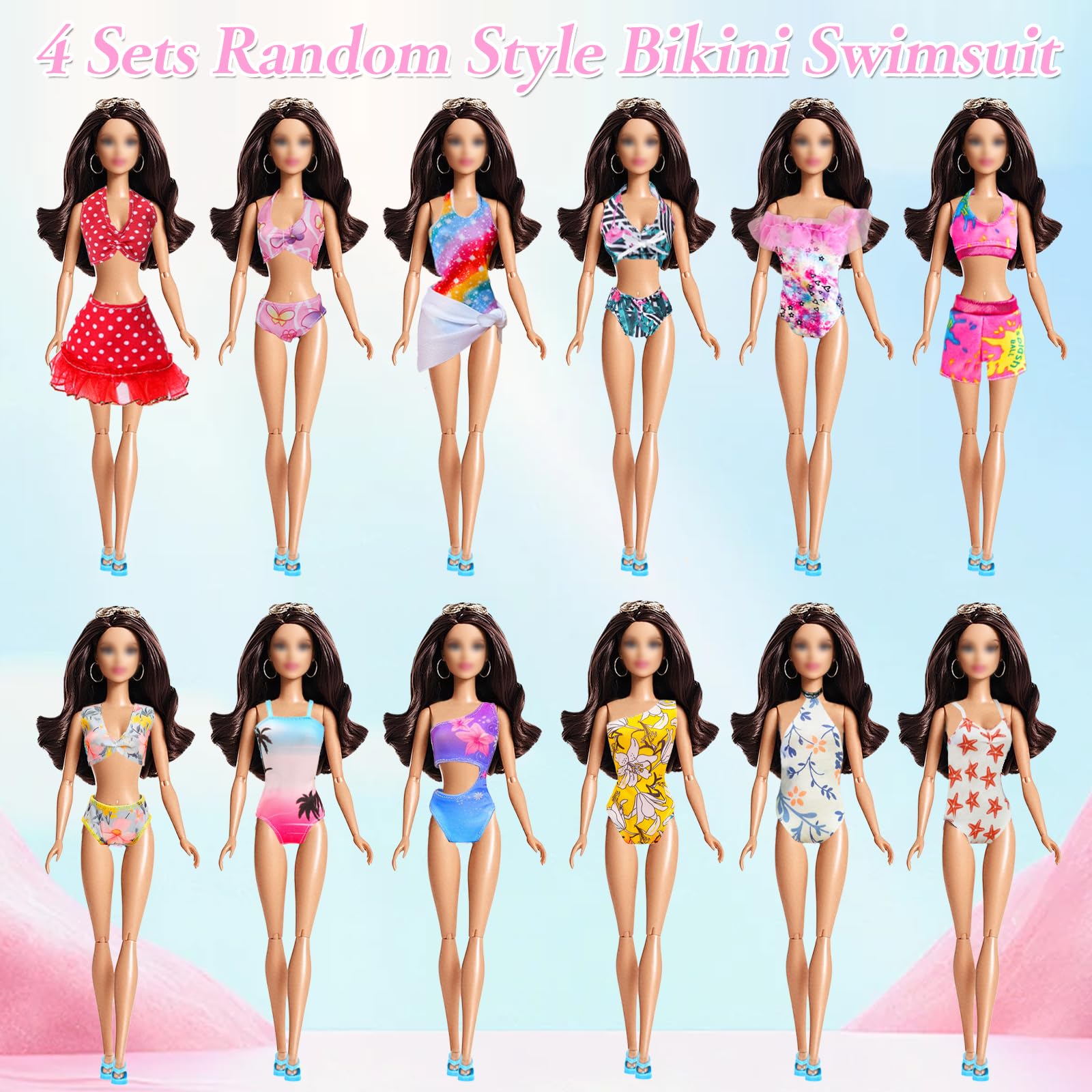 Xerteam 35 Badeanzug Kleidung Set für 11,5 Zoll Mädchen Puppen, Moden Bunte Puppensachen mit 5 Set Bikini 1 Karierter Kleider 1 Tülljacke 8 Paar Schuhe, 14 Tauchzubehör Schwimmreifen Strandstühle