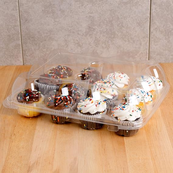 15 Cupcake Containers Plastic Disposable High Dome