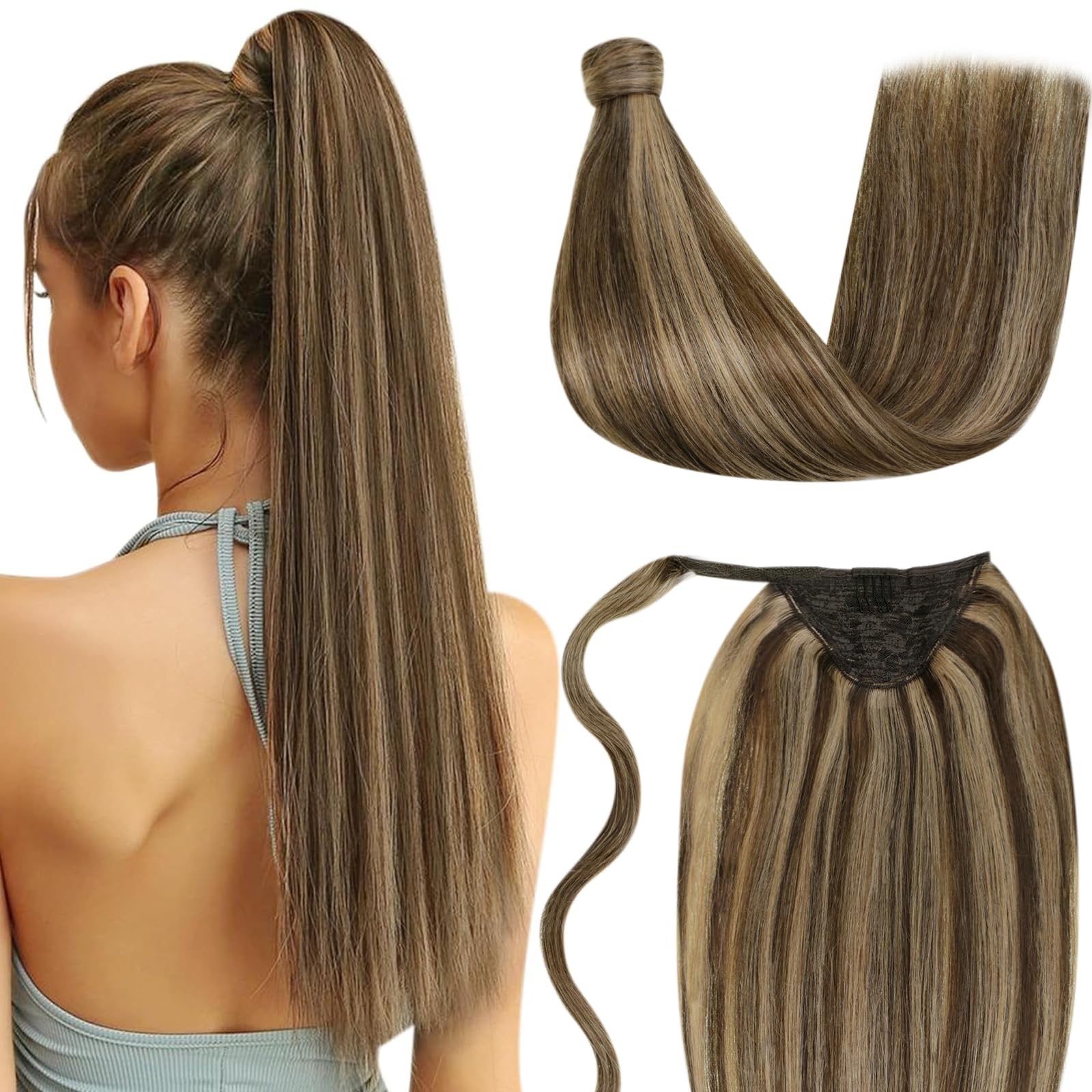 LaaVoo Wire Hair Extensions Human Hair 18 Inch Medium Brown Wire Human Hair Extensions Light Brown Human Hair Extensions Long Straight Hair 86g — view 36