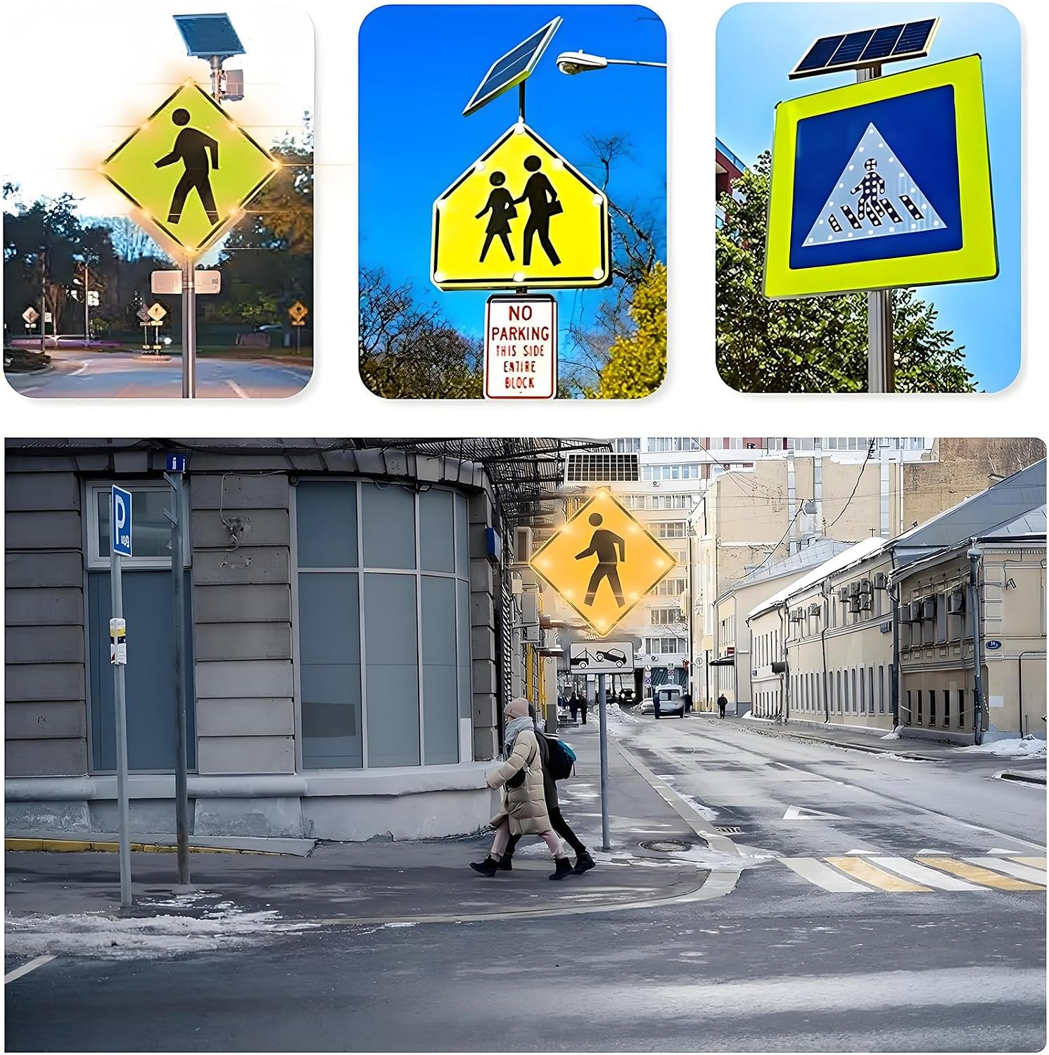 24" Solar Powered LED Pedestrian Crossing Sign, Flashing Traffic Warning with Engineering Grade Reflective Film, IP65 Waterproof, Rust-Proof Metal Frame for Enhanced Safety