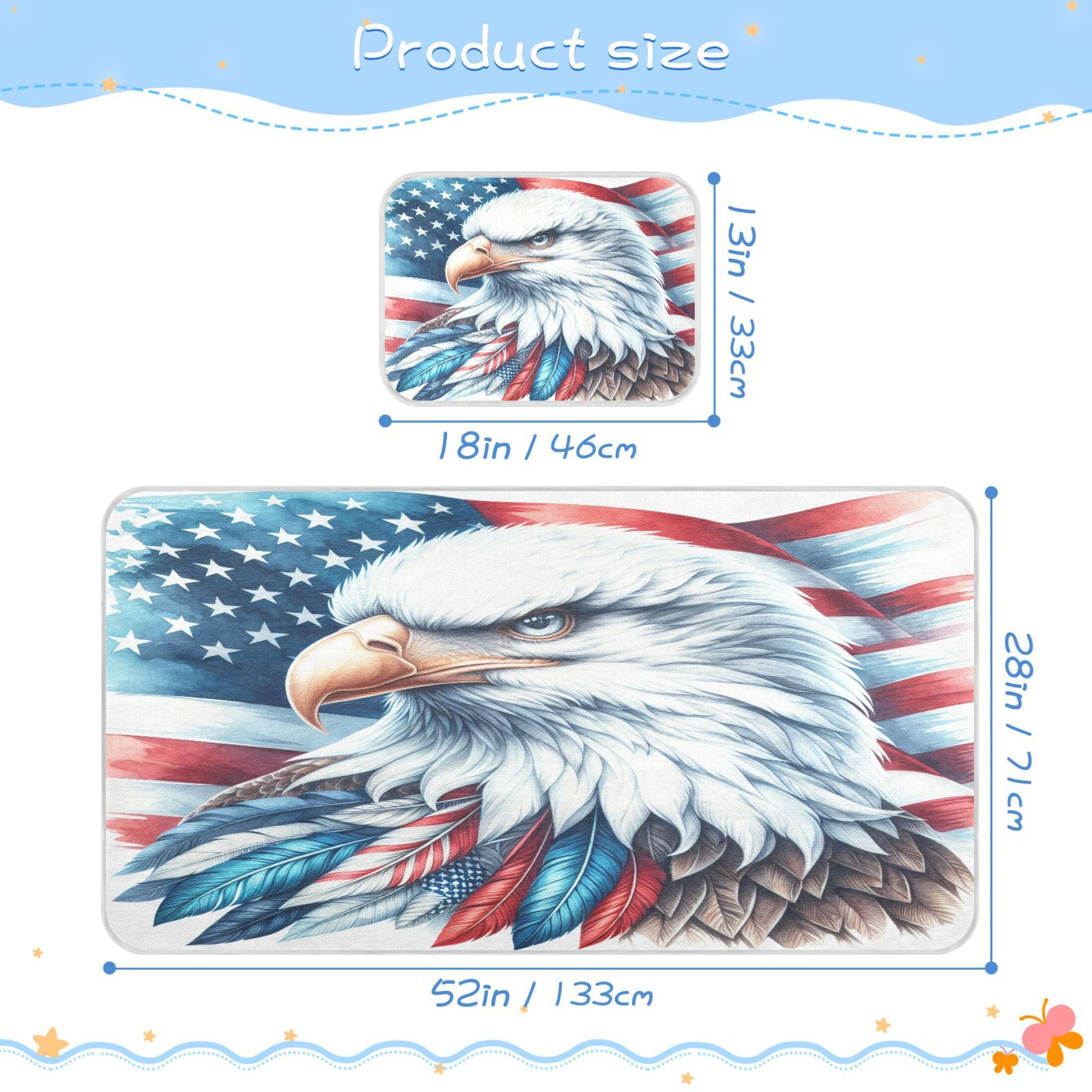 Takiito Watercolor American Flag Baby Cooling Mattress Pad, Soft & Breathable Cooling Mat Keep Baby Cool in Summer 28x52 in, Nursery Essential