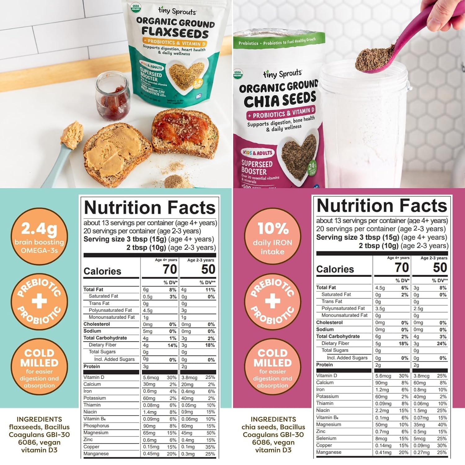Tiny Sprouts Superseed Variety Pack | Brain, Gut, Flax, & Chia Boosters image 2