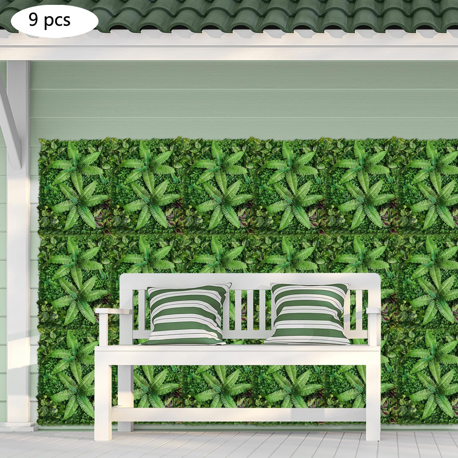 Künstliche Pflanzenwand | 9-teiliges Set | 60x40 cm | Realistisches Grün | Balkon-Deko | Sichtschutz | Wetterfest | Einfache DIY-Installation | Für Garten, Terrasse, Wohnzimmer