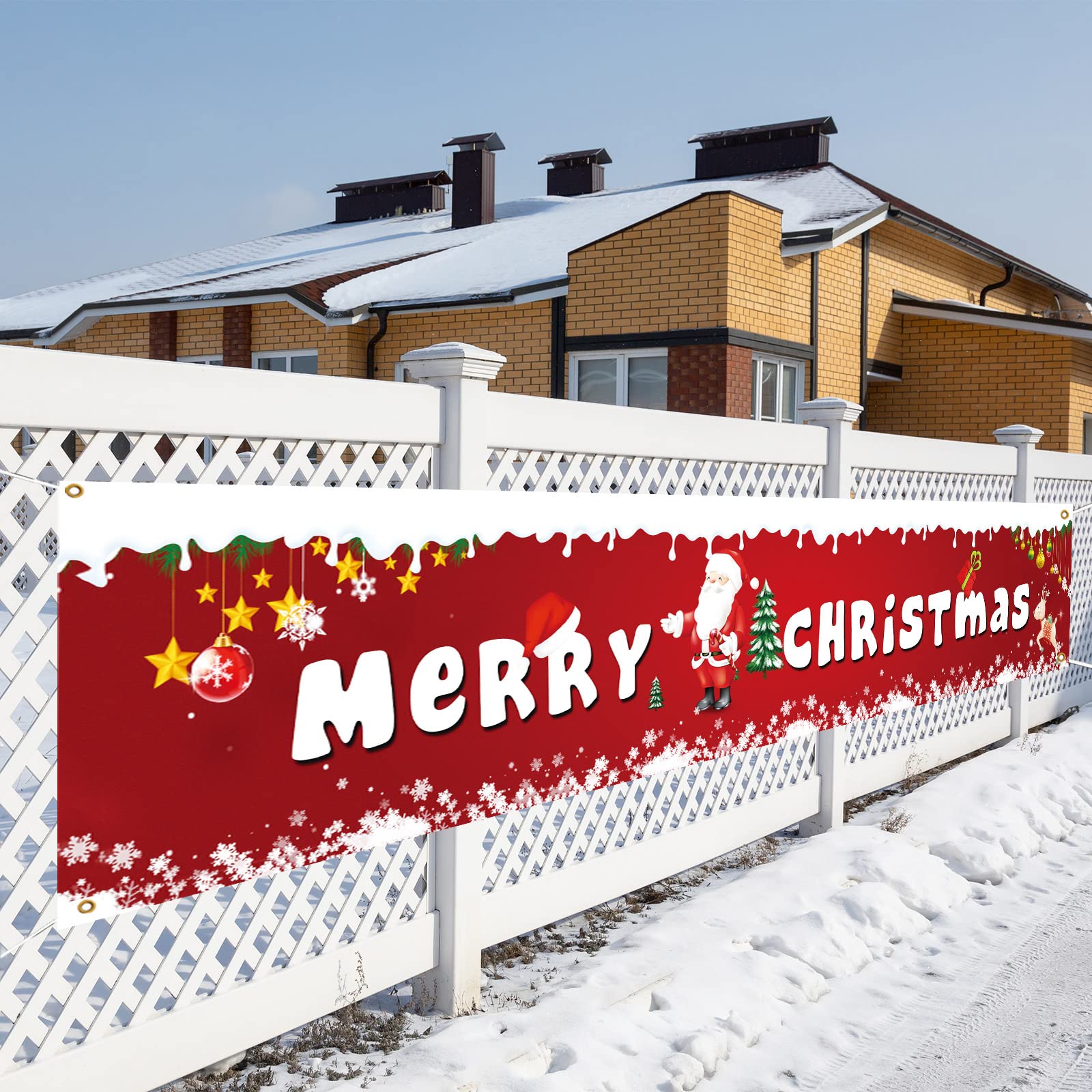 COSKAKA 2021Merry Christmas Flag - Santa Claus Banner Outdoor Decorations - Xmas Gift Banner Sign - Yard, Advertising, Outdoor & Indoor Hanging Decor - 98" x 18"