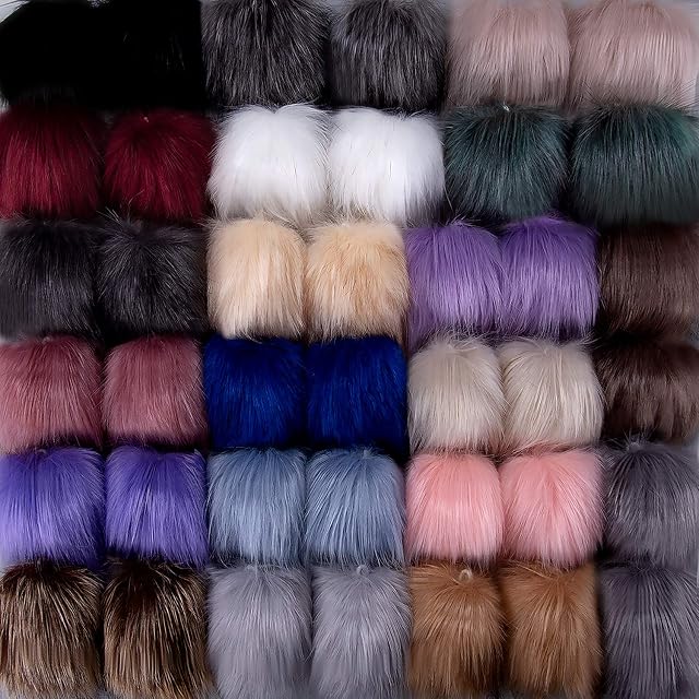 SIQUK 40 Pieces Faux Fur Pom Pom Balls DIY Faux Fox Fur Fluffy Pom Pom with Elastic Loop for Hats Scarves Gloves Bags Accessories(20 Colours, 2 Pcs for Each Colour)