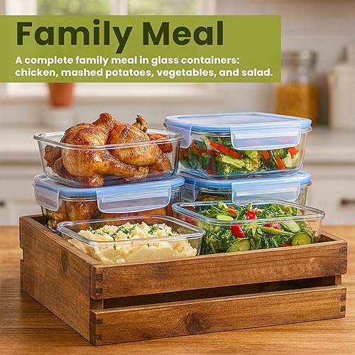 Miniatura 6 de Recipientes de vidrio sin BPA con tapas de bloqueo – Paquete de 6 recipientes de preparación de comidas premium, a prueba de fugas, herméticos,