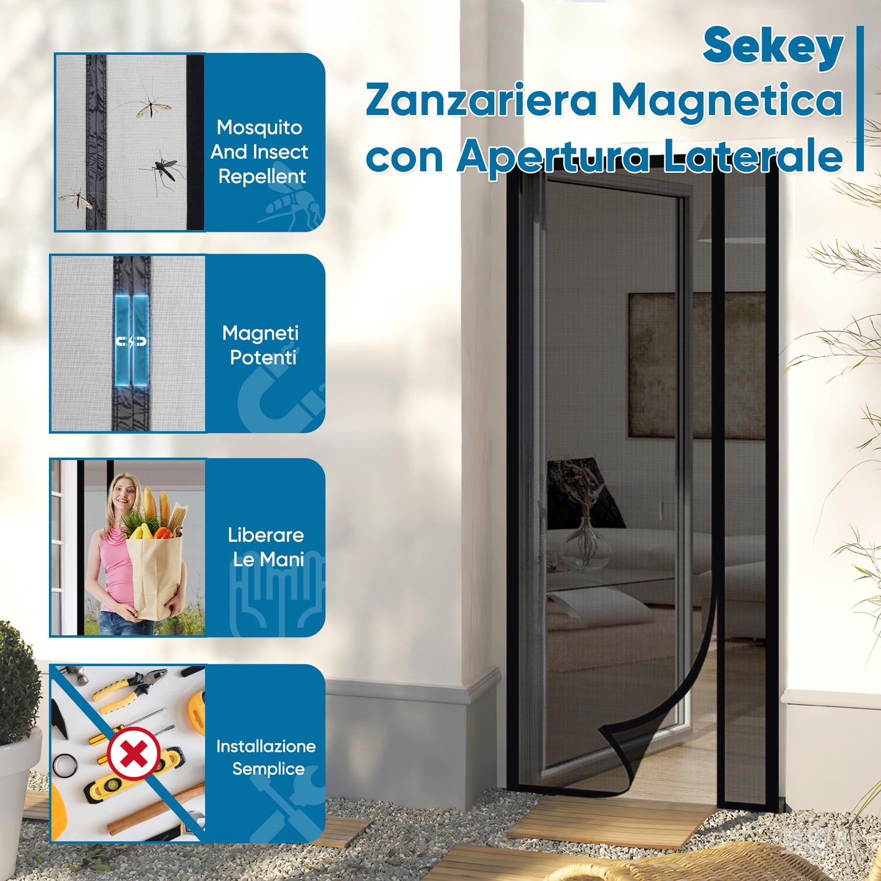 Sekey Mosquitera Puerta a Prueba de Gatos, Mosquitera Magnética para Puerta de Fibra de Vidrio Apertura Lateral, Cortina Mosquitera Magnética de Balcón, Fácil Instalación, 90x200cm — view 3