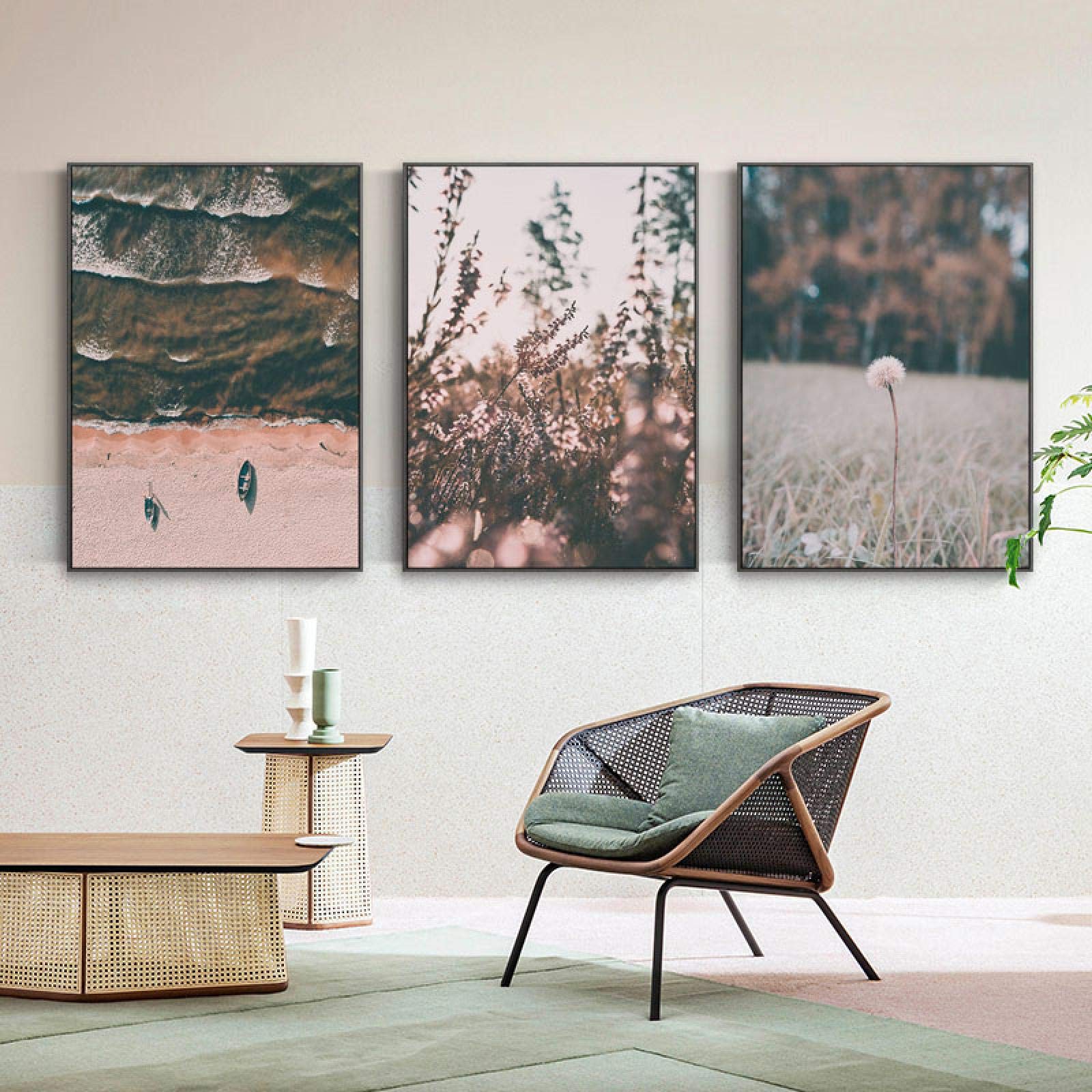 Yooyu Planta de otoño Diente de león Campo de Hierba Cartel de la Lona Naturaleza Paisaje Arte de la Pared Impresión Pintura Sala de Estar Decoración del hogar 60x80cmx3 Marco Interno