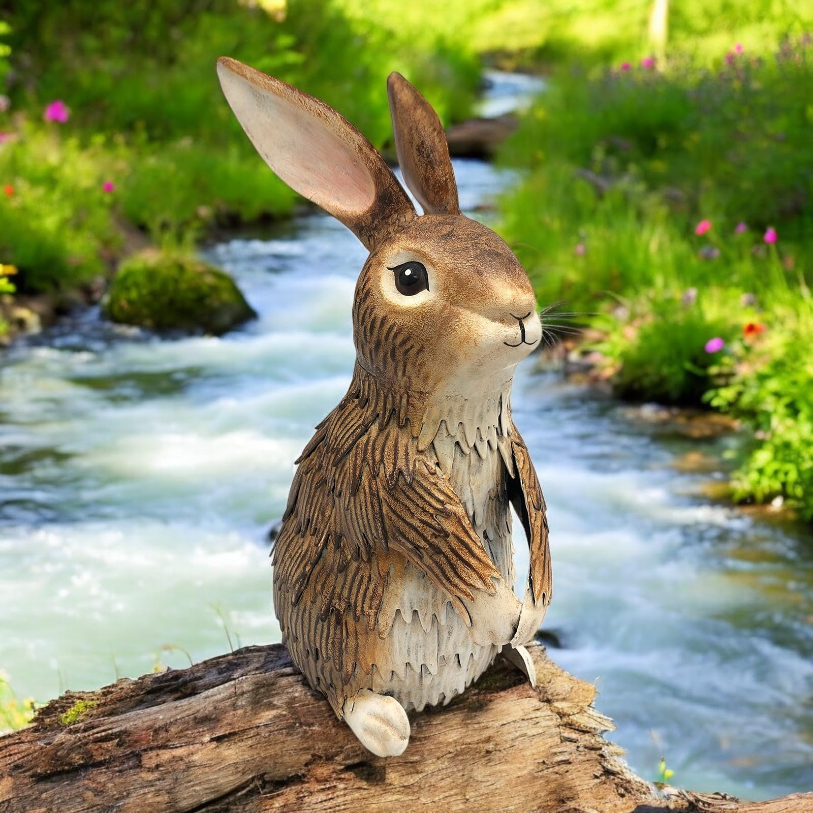 Epsom Metal Garden Animal Statues – Rabbit, Owl, Pheasant & Squirrel | Rustic Handcrafted Ornaments for Outdoor & Indoor Décor | Weatherproof & Freestanding (Inquisitive Brown Rabbit)