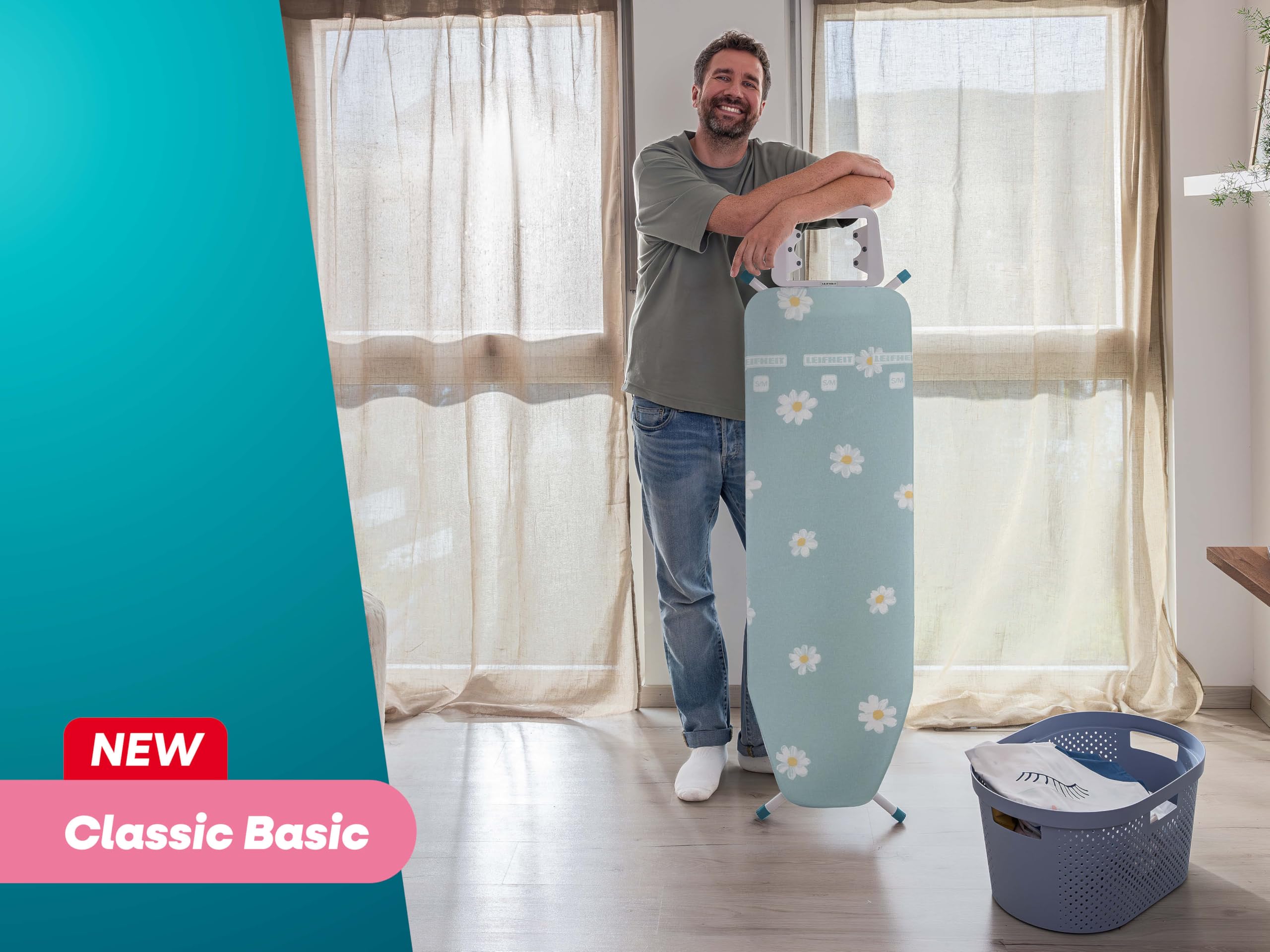 Leifheit Bügeltisch Classic S Basic, Bügelbrett mit 110x30 cm Streckmetall-Bügelfläche, höhenverstellbar bis 88 cm, stabiles Untergestell, Feste Metallablage für das Bügeleisen