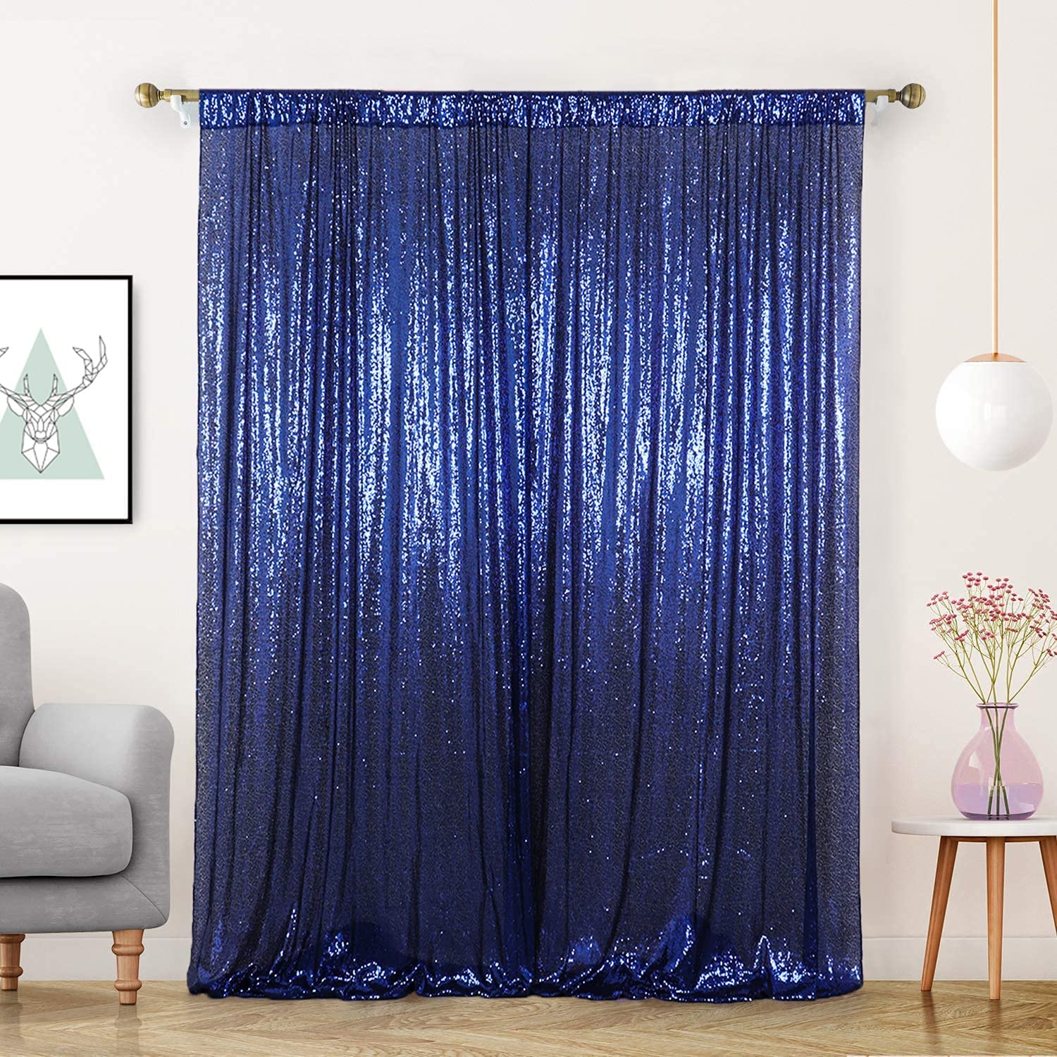 TCBESTO Navy Blue Sequin Backdrop Curtain 10FT x 10FT 1Panel Navy Glitter Photography Background Sequence Backdrop for Wedding Party Xmas Thanksgiving Holiday Festival Decor