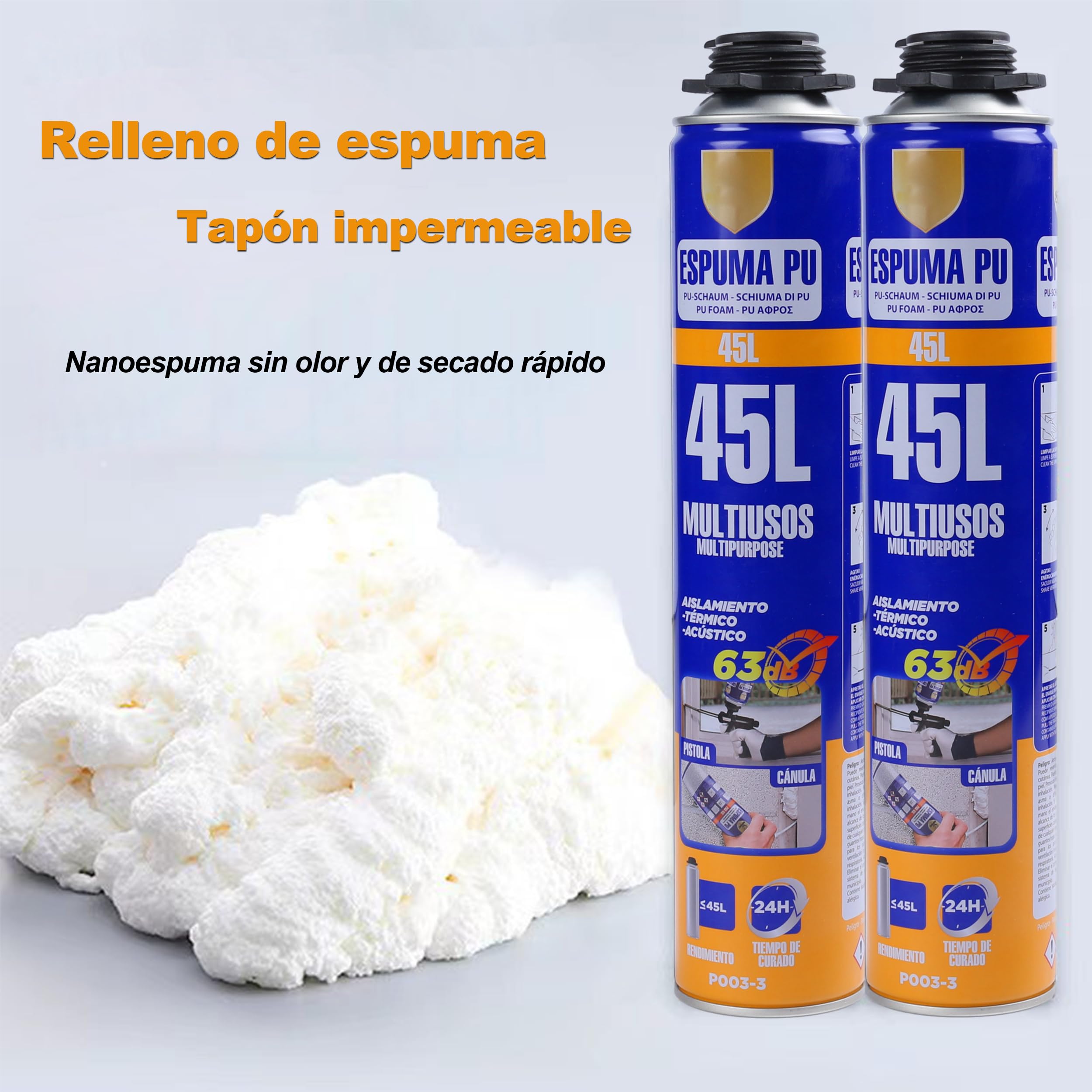 Espuma de Poliuretano de Alta Expansión Multiuso, 750 ml, con Cánula - Aislamiento Efectivo Contra Calor, Frío, Corrientes de Aire, Humedad y Ruido - Pack de 8 Unidades