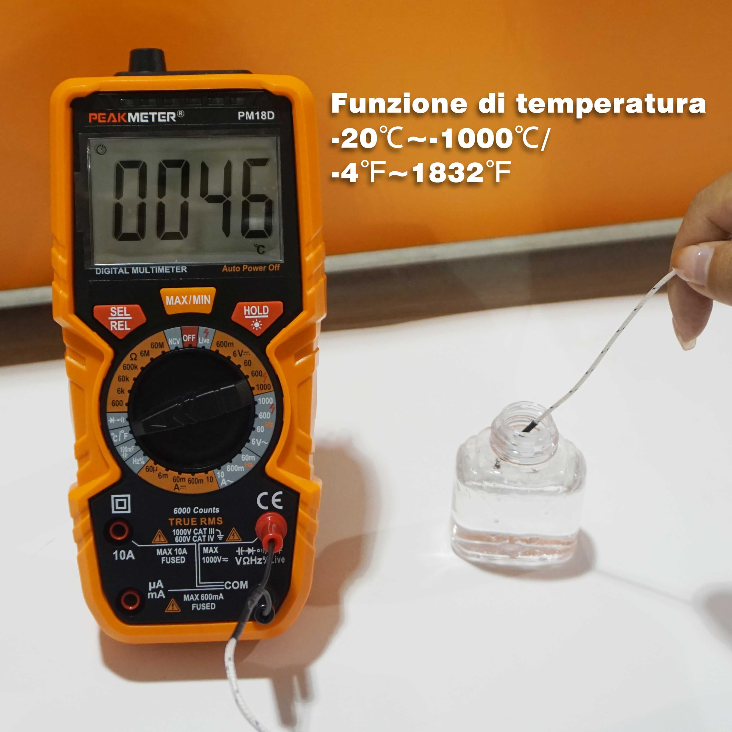Multimetro digitale con 6000 conteggi, Amperemetro Ohmmetro Voltmetro TRMS, Misura la resistenza alla corrente di tensione Diodo Continuità Temperatura Frequenza NCV con display LCD e torcia elettrica
