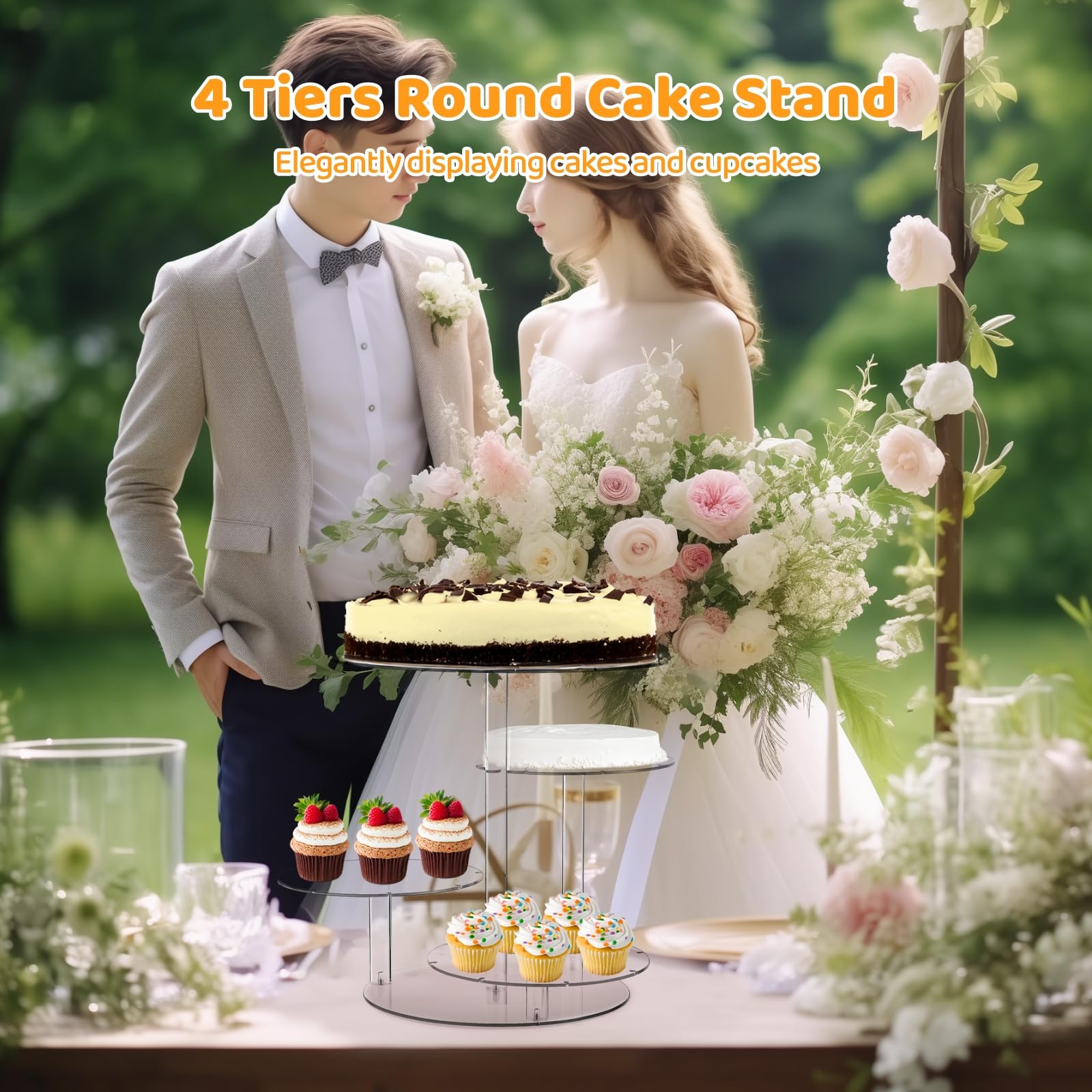 4-stöckiger Dessertständer aus Acryl, runder Kuchenturm für Hochzeiten und Partys, klares Mehrzweck-Display