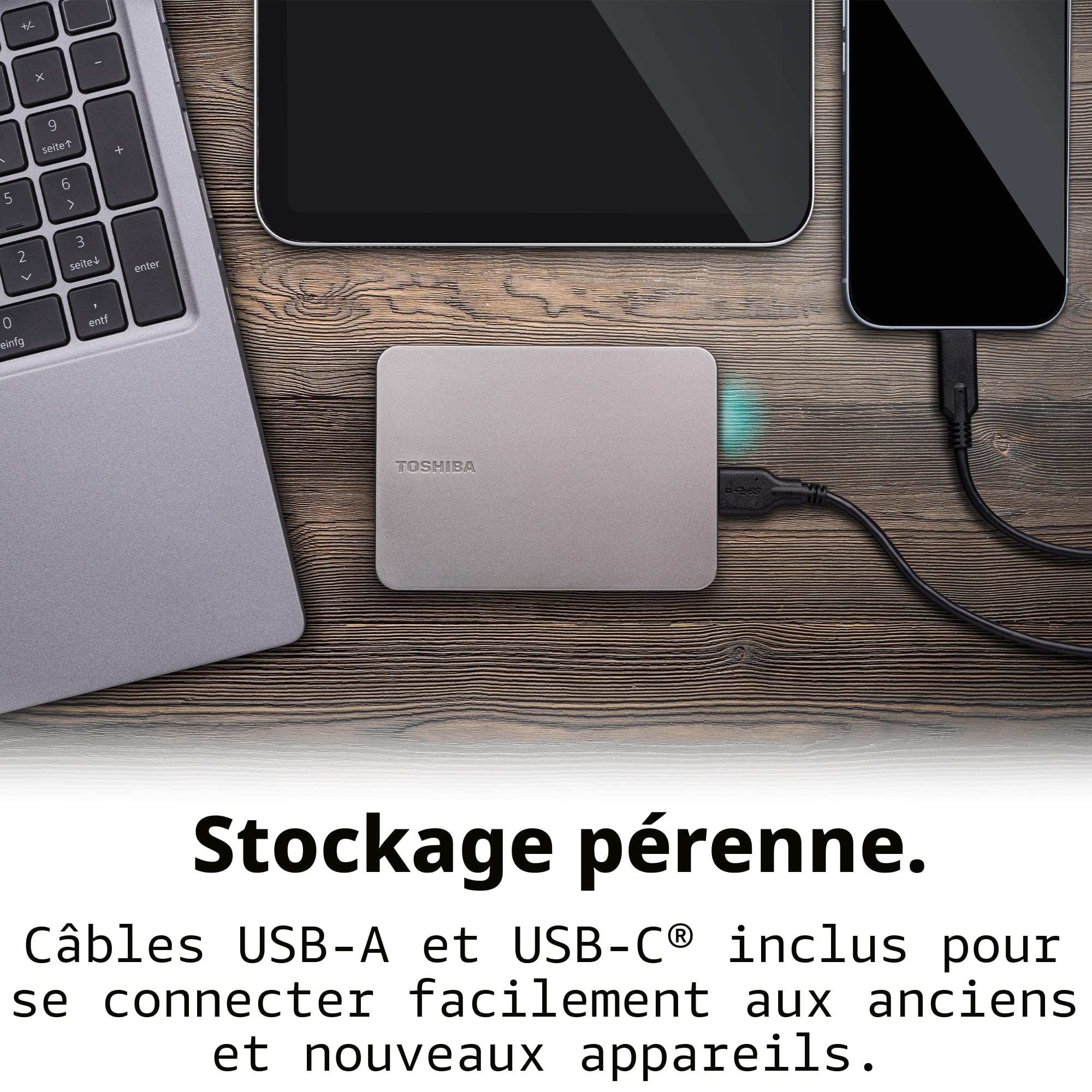 Toshiba Canvio Flex 4TB Disque Dur Externe Argent modèle | Compatible Mac, Windows, iOS & Android; exFAT; câbles USB-C/USB-A inclus; idéal téléphones, tablettes & PC