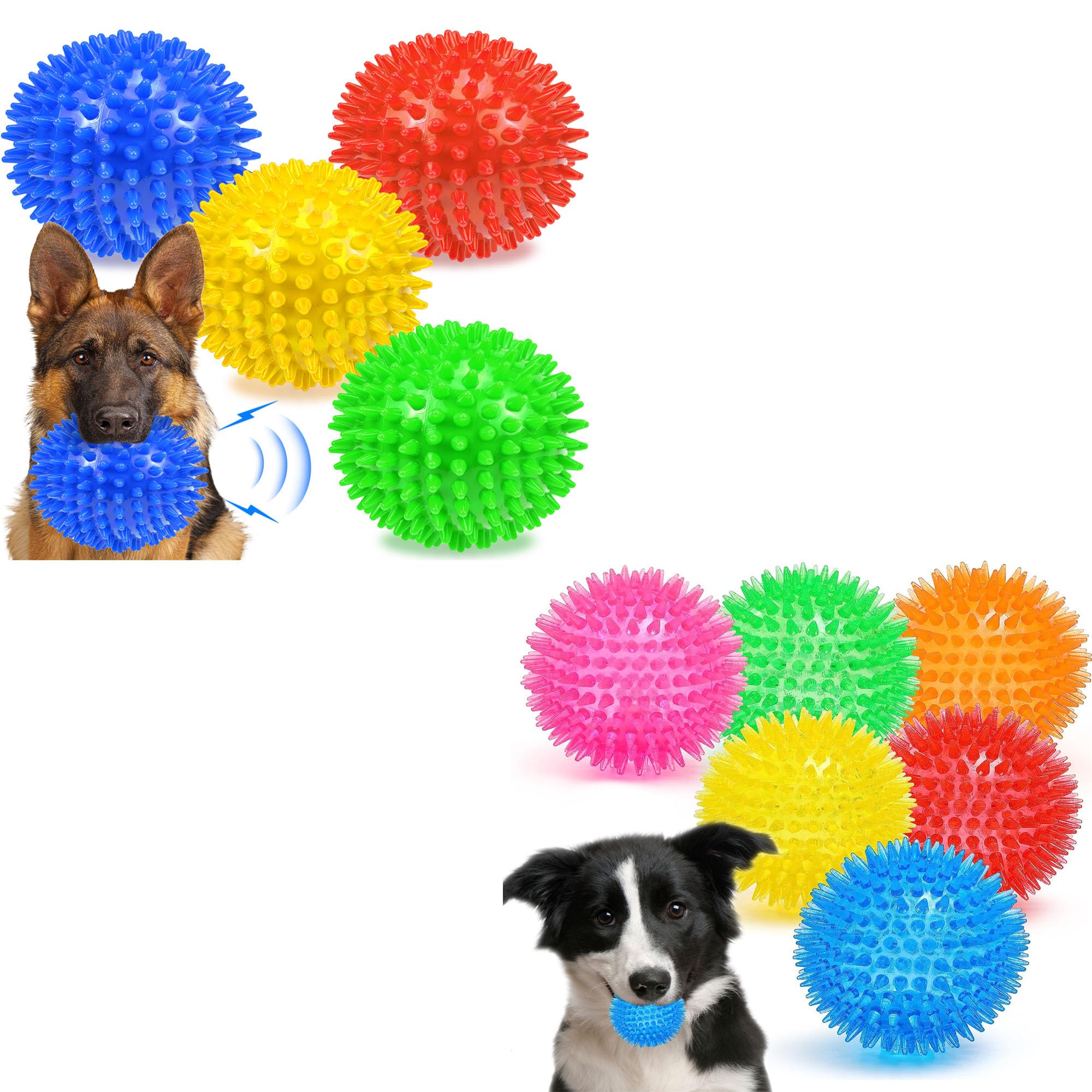 Dog Balls 4 Pack 4.5” and 6 Pack 3.5" Squeaky Dog Toys Spikey Dog Ball for Aggressive Chewers