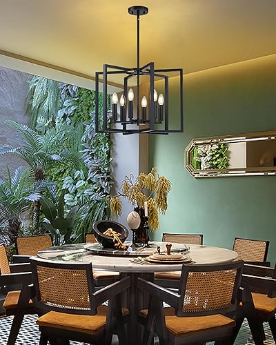 Miniatura 7 de Leading Lighting Lámpara colgante de 6 luces rústicas para isla de cocina, con marco de metal con acabado negro para entrada, comedor, dormitorio