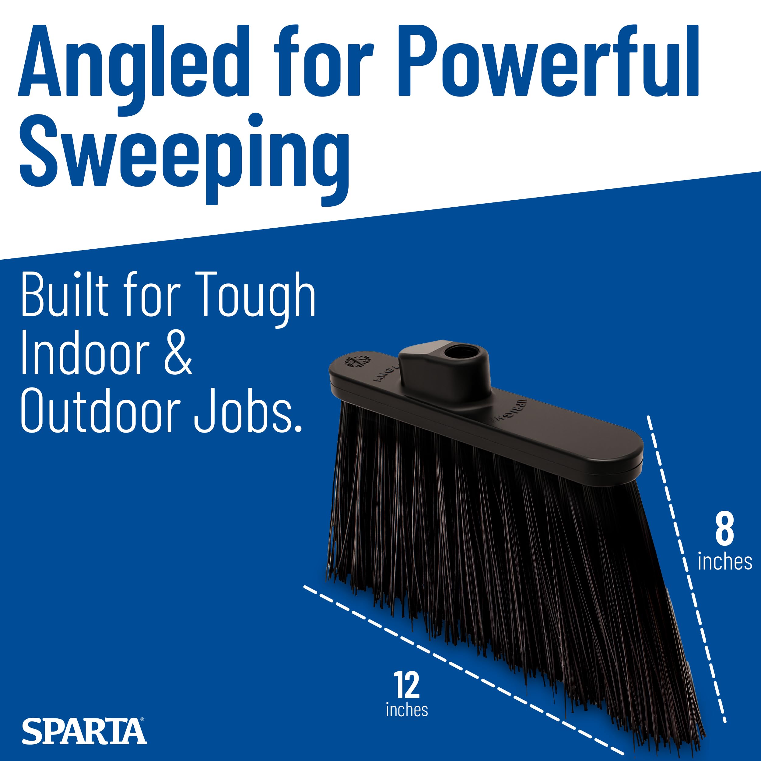 SPARTA Plastic Broom Head, Angled, Un-Flagged for Large Debris Indoor, Outdoor, Home, Restaurant, Lobby, Office, 12 Inches, Black