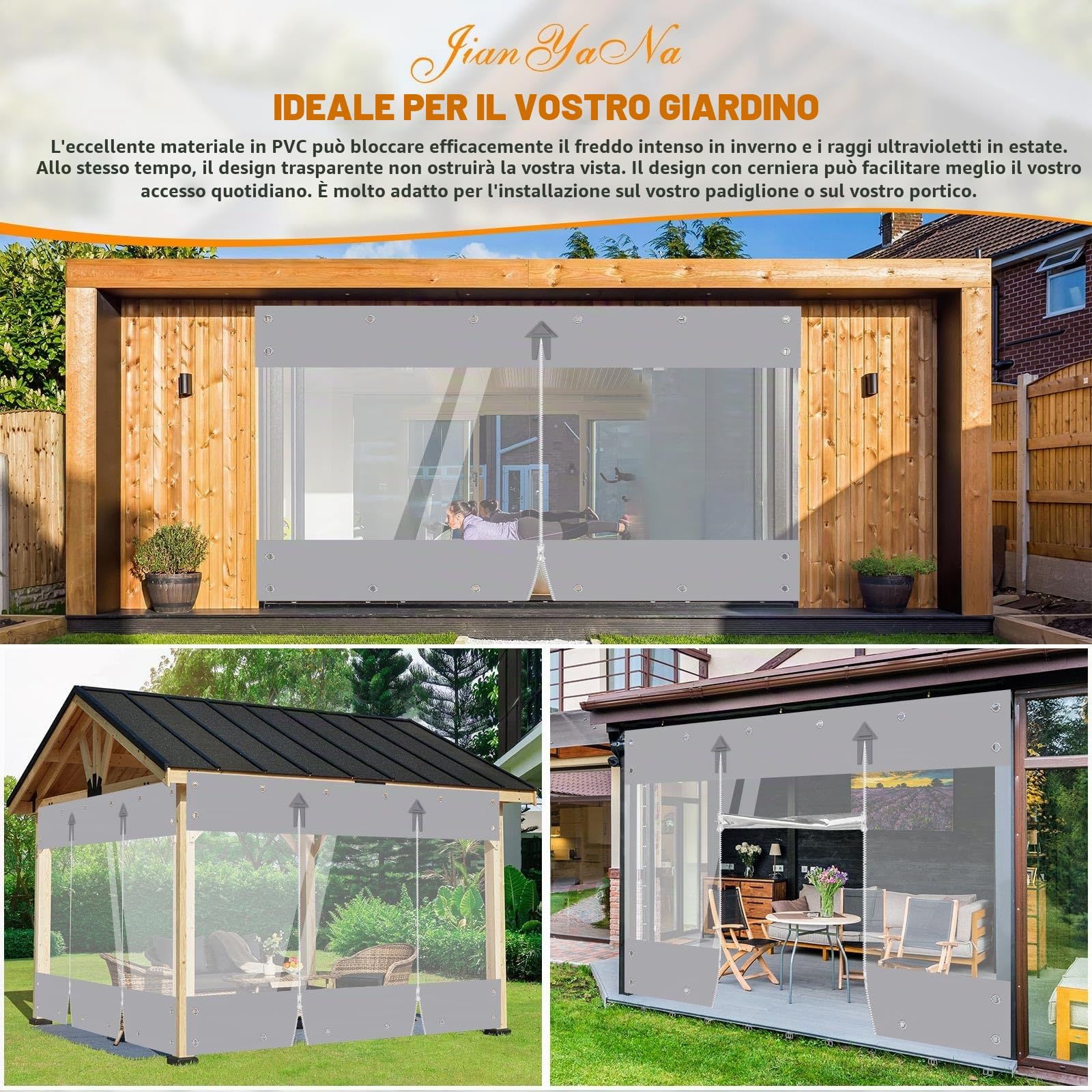 Jianyana 650G/㎡ PVC Telone Impermeabile Per Esterno, Telone Trasparente Occhiellato Teloni Impermeabili Occhiellati Per Gazebo, Tettoie, Balconi, Terrazze