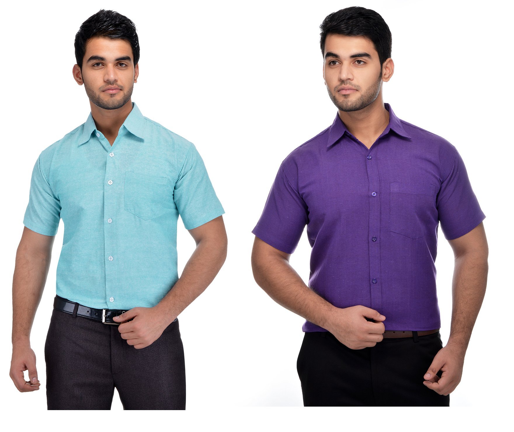 KOSZULE Formal Regular Fit Solid Shirt Half Sleeves for Men Pack of 2SKY Blue - PURPLE40