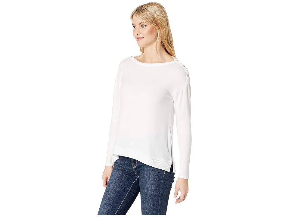 

Three Dots Brushed Sweater Boxy Long Sleeve Top (White) Women's Sweater