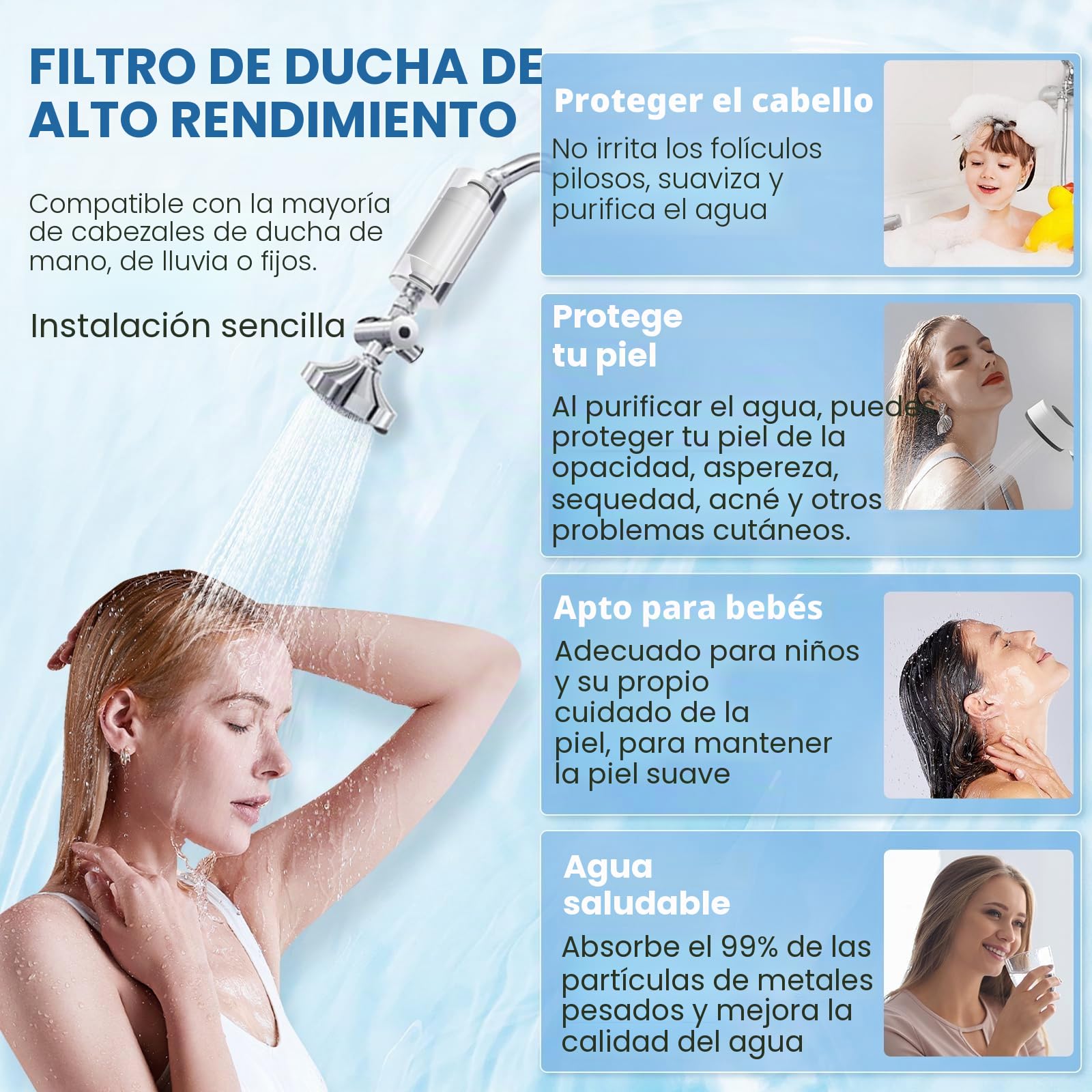Cartucho de filtro de ducha de agua compatible con Philips Water - Filtro de ducha en línea, filtro de ducha AWP175 compatible con Philips AWP1775WH / AWP1775CH (2 unidades)