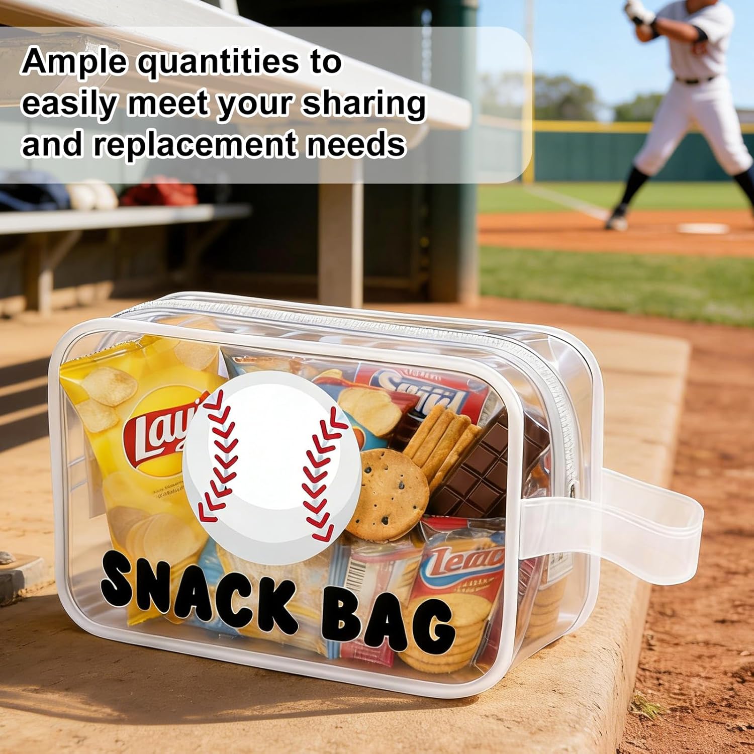 Goroovr 12 Pcs Baseball Snack Bags with Handles Zipper Reusable Sealed Stand-Up Goody Bags Clear PVC Waterproof Baseball party favors for Team Practice/Game Day, Gifts for Baseball Lovers, Players