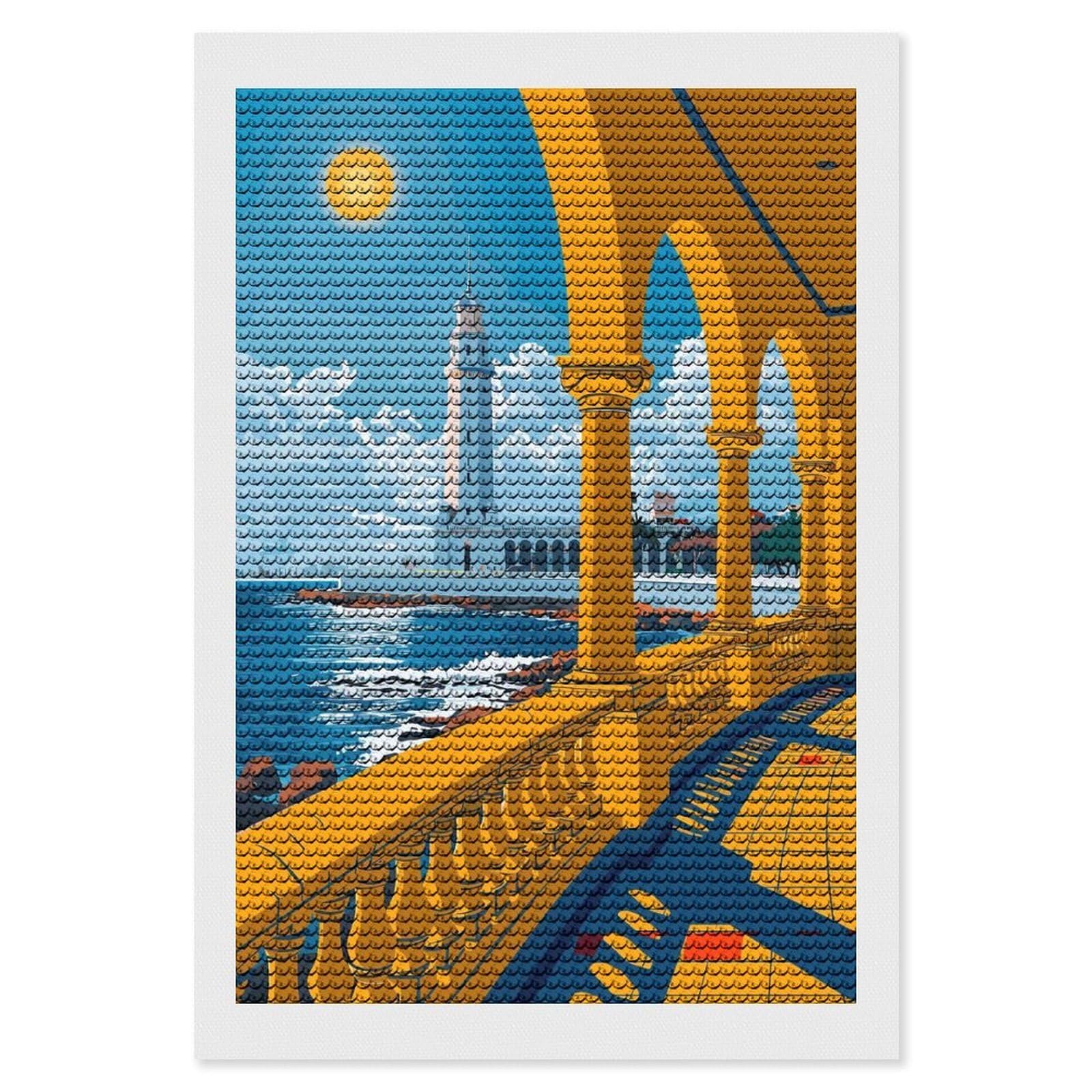 Junmoney Alexandria Lighthouse View Diamond Painting Kit 8"x12", for Women, Simple to Start, Bedroom Decor, Christmas Gift, Good for Quiet Evenings