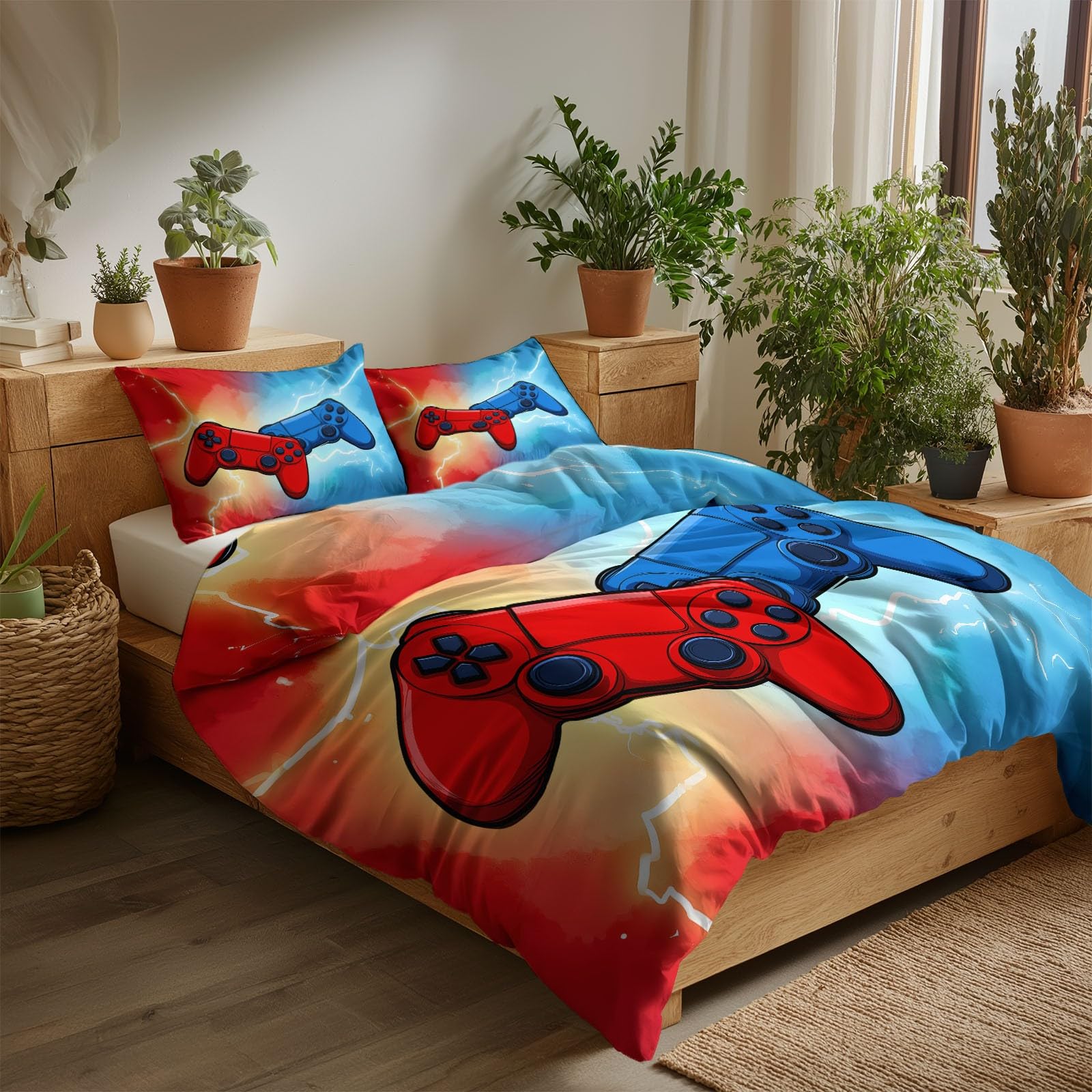 Copripiumino 220x240cm Console per videogiochi a cartoni animati Set Di Biancheria Da Microfibra Set Copripiumino in Con Federa Con Chiusura A Cerniera 3 Pezzi Per Bambini E Adulti