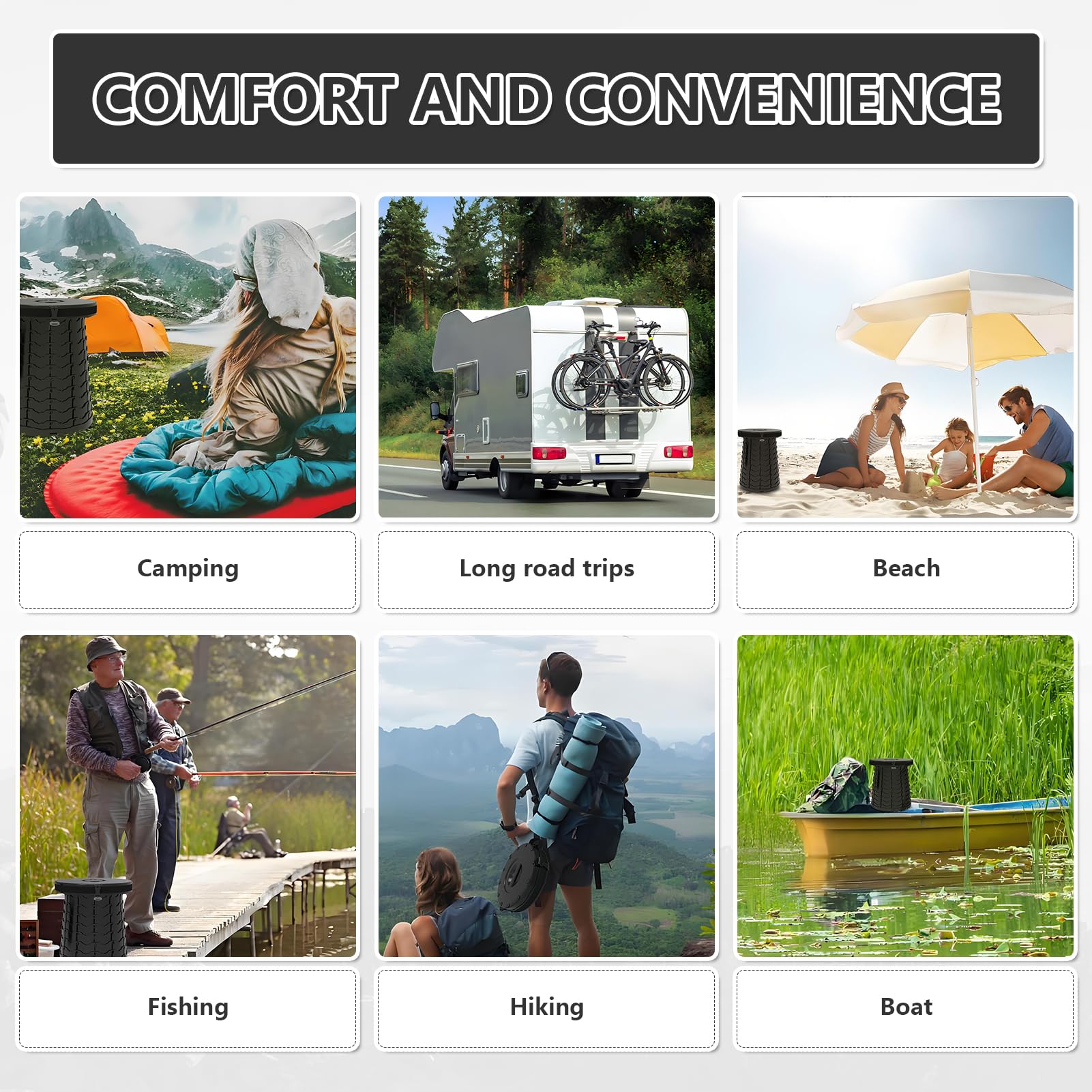 Camping-Toilette, einziehbar, tragbar, für Erwachsene, Kinder, höhenverstellbar, Töpfchen mit Deckel, faltbares Design für Wandern, Autoreisen, LKW, Wohnmobil, Bootfahren, Autoreisen, Strand