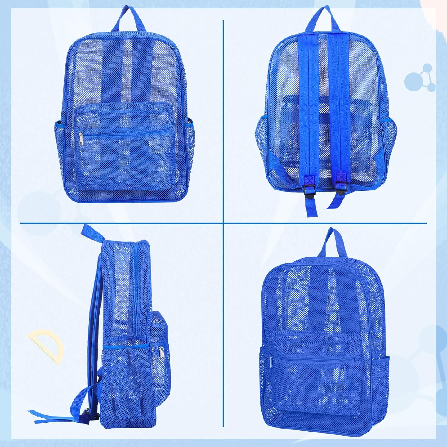 24 Pack Mesh Backpack bulk for School Heavy Duty See Through Mesh Bookbags for Girls Boys Adults Students Beach (Classic Colors)